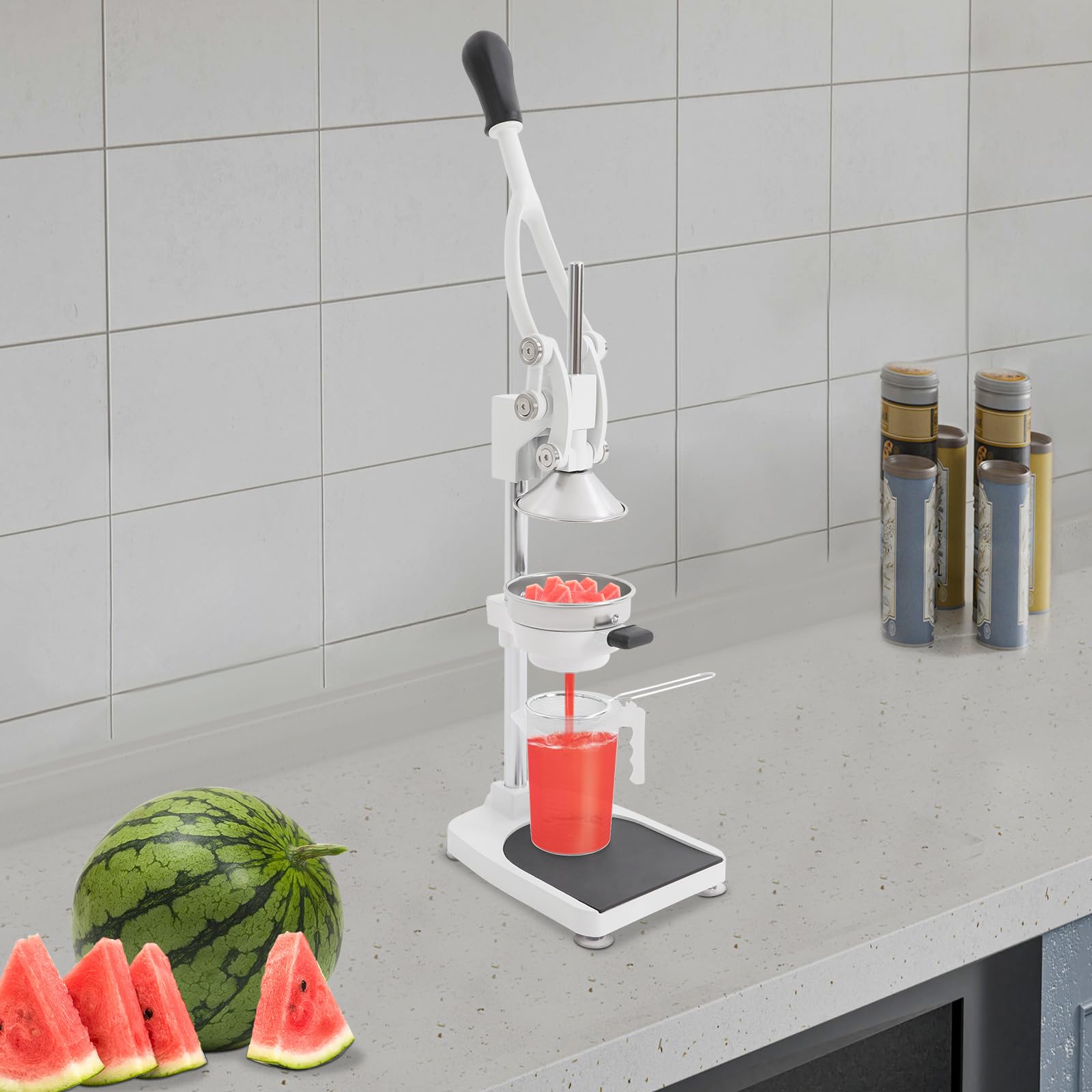 Saft-Zitruspressen, Manuelle Saftpresse Edelstahl, Hebel Zitruspresse 2 Köpfe, Obst Entsafter Hand Presse Orange Zitrone Granatapfel, 304 Stahl Robust Stabil 500ml, Küchen Saft Presse