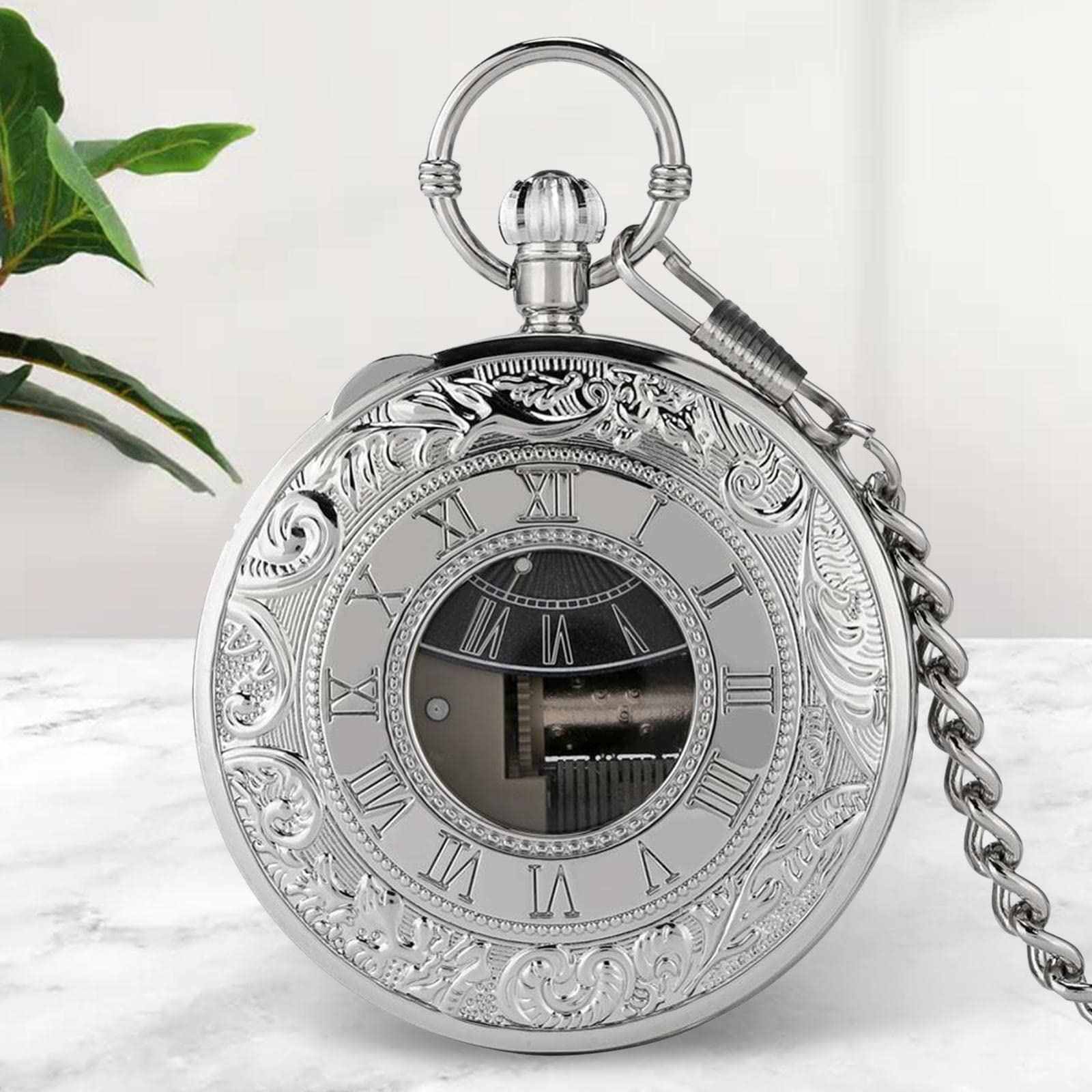 Movimento Musicale, Vintage con Catena, Ideale Come Regalo di Compleanno O per La Festa Del Papà, Argento romano