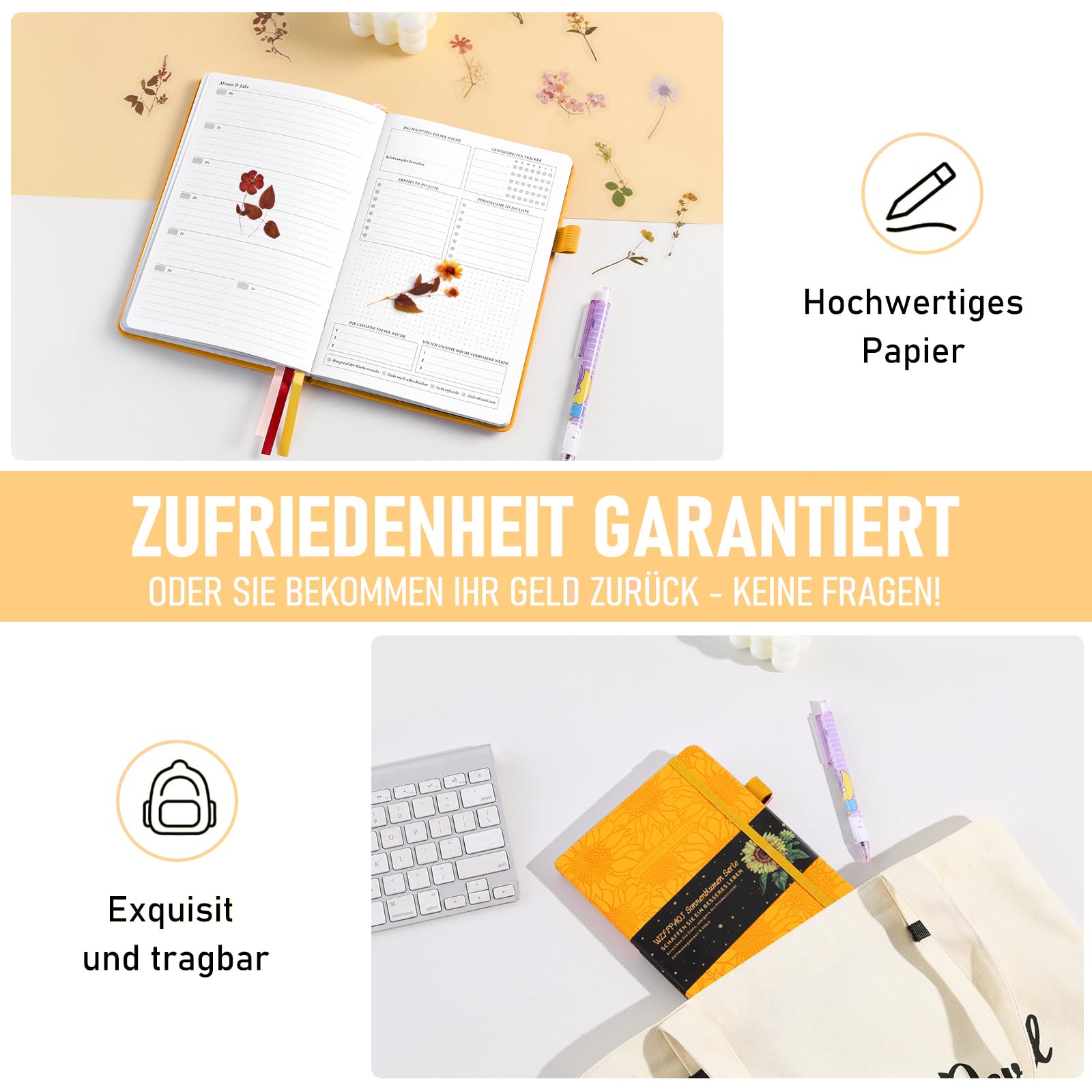 Undatierter, luxuriöser Wochen- und Monatsplaner (gelb)