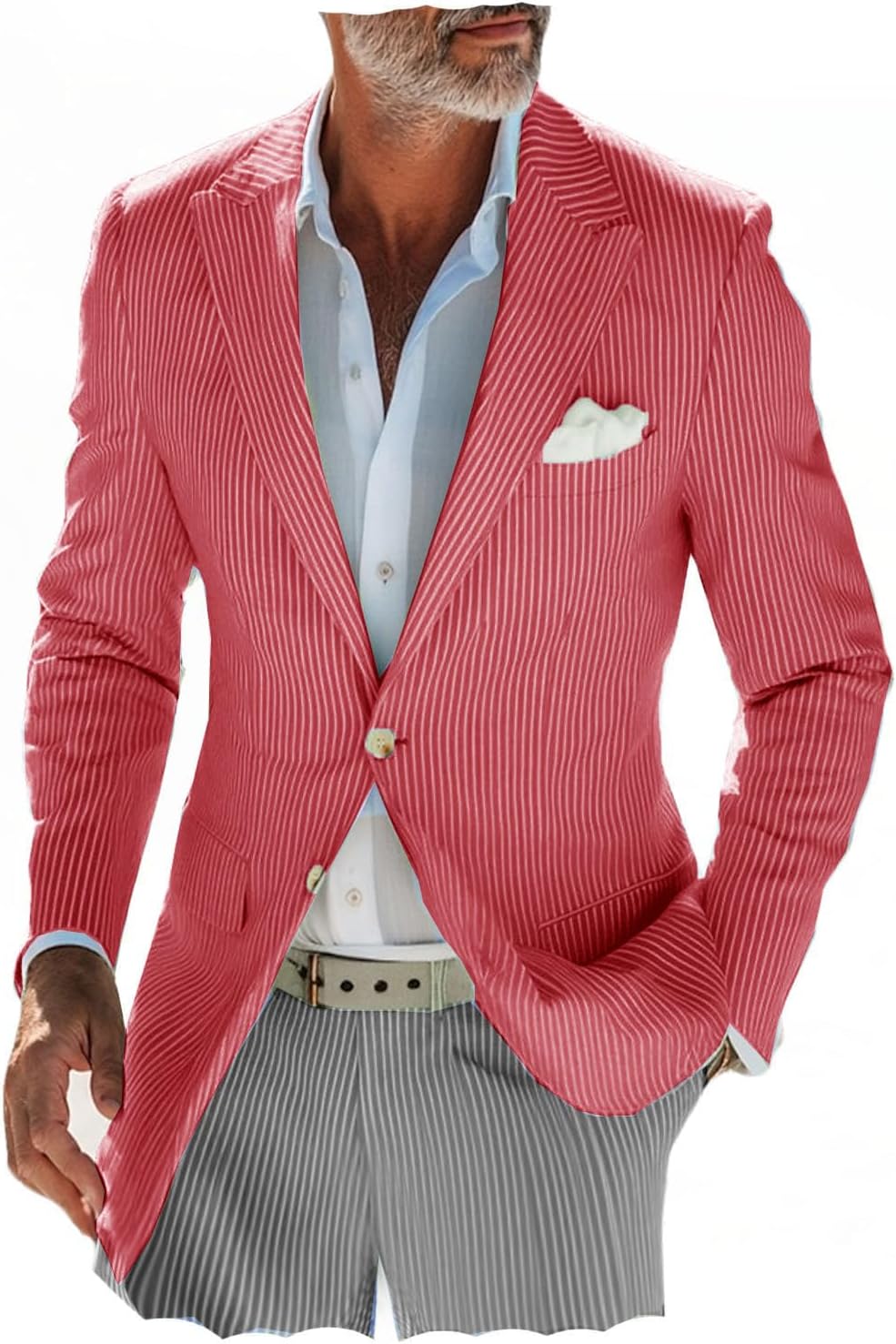 ORBITRAY Men's Seersucker Blazer Suit Jacket Vacation Striped Blazer Single Breasted Two-Buttons Lightweight