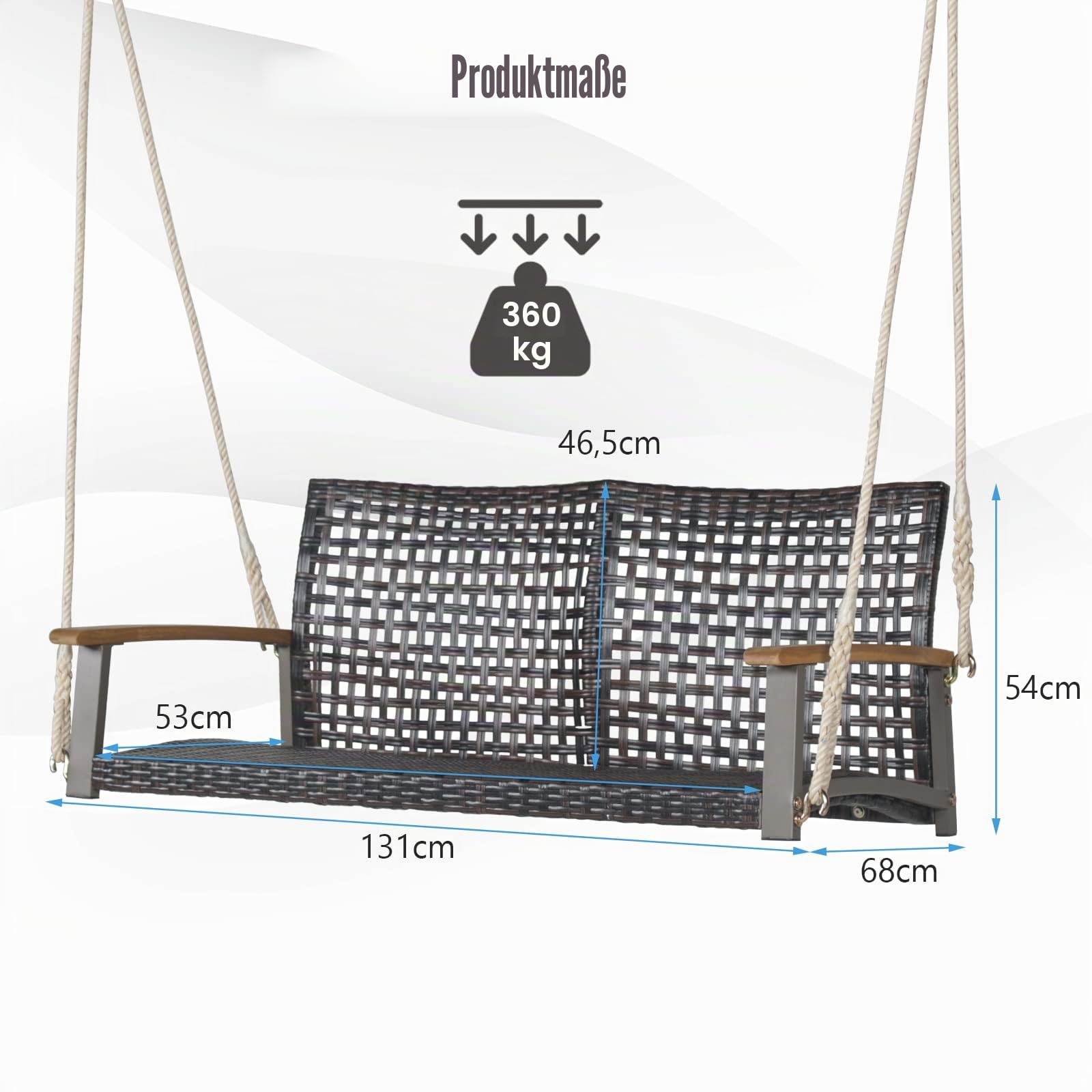 GIANTEX Schaukelbank Outdoor 2 Sitzer, Hängebank PE-Rattan, Gartenschaukel Veranda-Schaukel zum Aufhängen, bis 360 kg belastbar, Hollywoodschaukel Schaukel für Balkon Veranda Terrasse