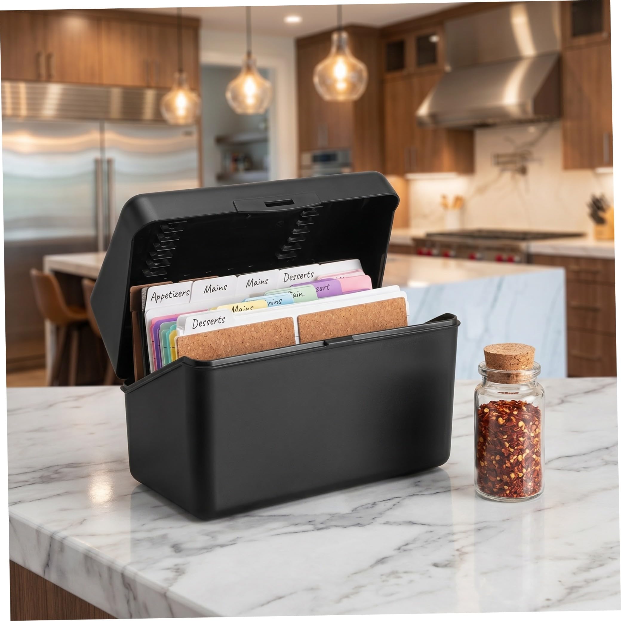 2 Set Organizer per Schede da Scrivania con Divisori Neri Carte Colorate Righe Anelli Metallici e Etichette in Sughero per Scuola Ufficio Studio e Ricette