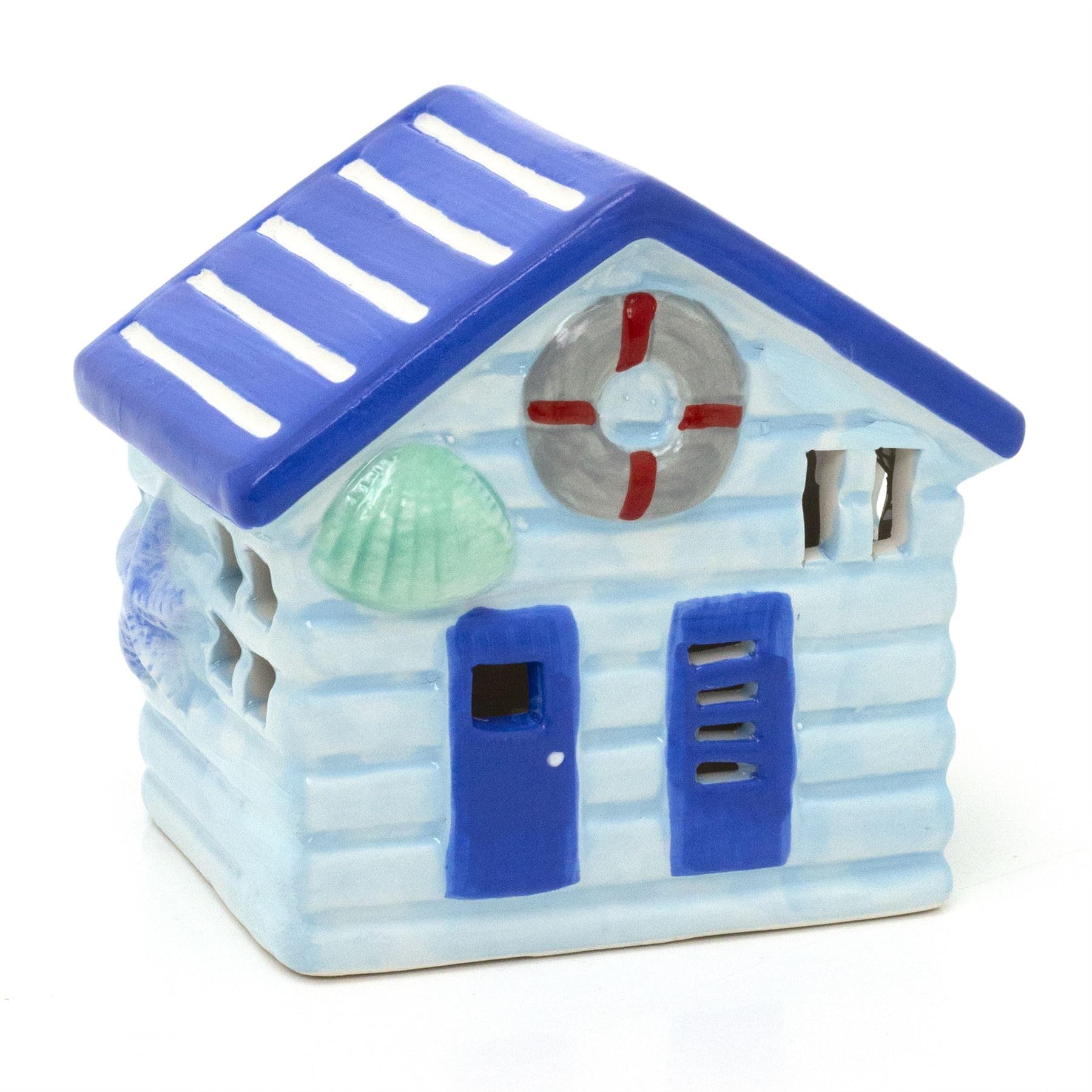 Carousel Home Blue LED Ceramic Beach Hut | Nautical Beach House Ornament | Light-Up Coastal Decoration - 11cm