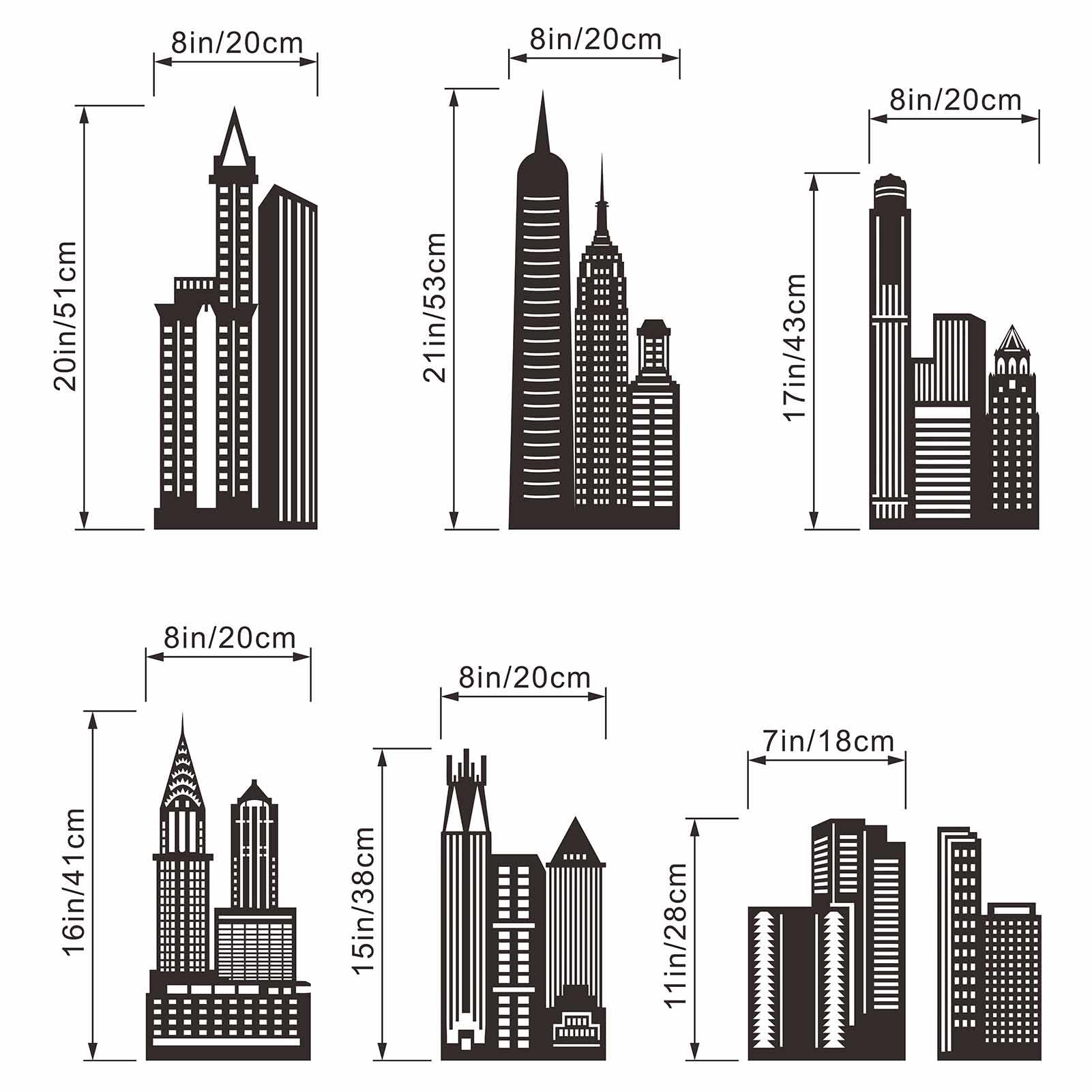 Amimagen Black City Skyline Wall Stickers - City Building Silhouette Wall Decals - Boys Nursery Kids Bedroom Living Room Wall Decor - Image 2
