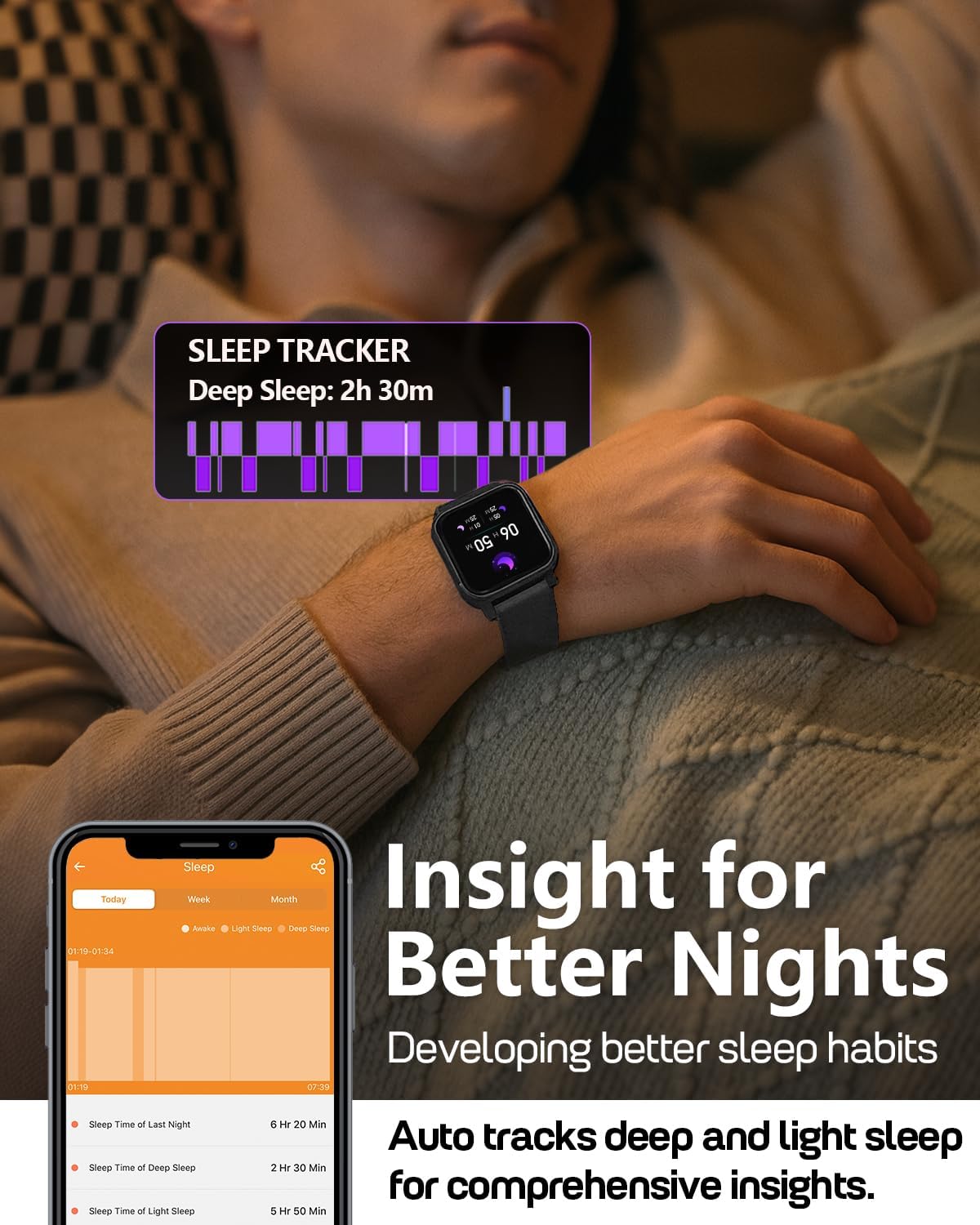 MorePro Fitness Tracker showing sleep tracking data
