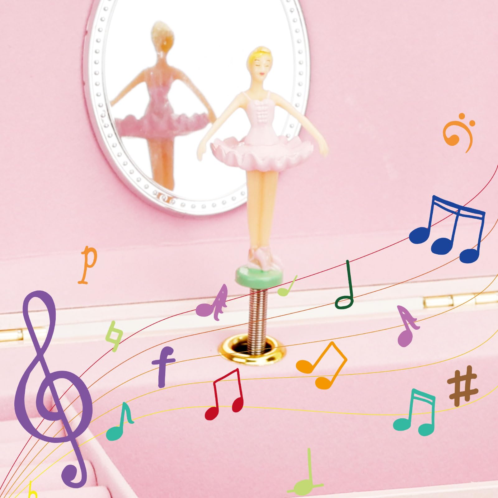 Boîte à Bijoux Musicale, Boîte à Musique Fille Danseuse Ballerine, Organisateur à Bijoux Miroir avec Licorne Collier Bracelet Bague Boucles d'oreilles Cadeau Anniversaire Enfant 3-10 ans 18*11.3*9.8cm