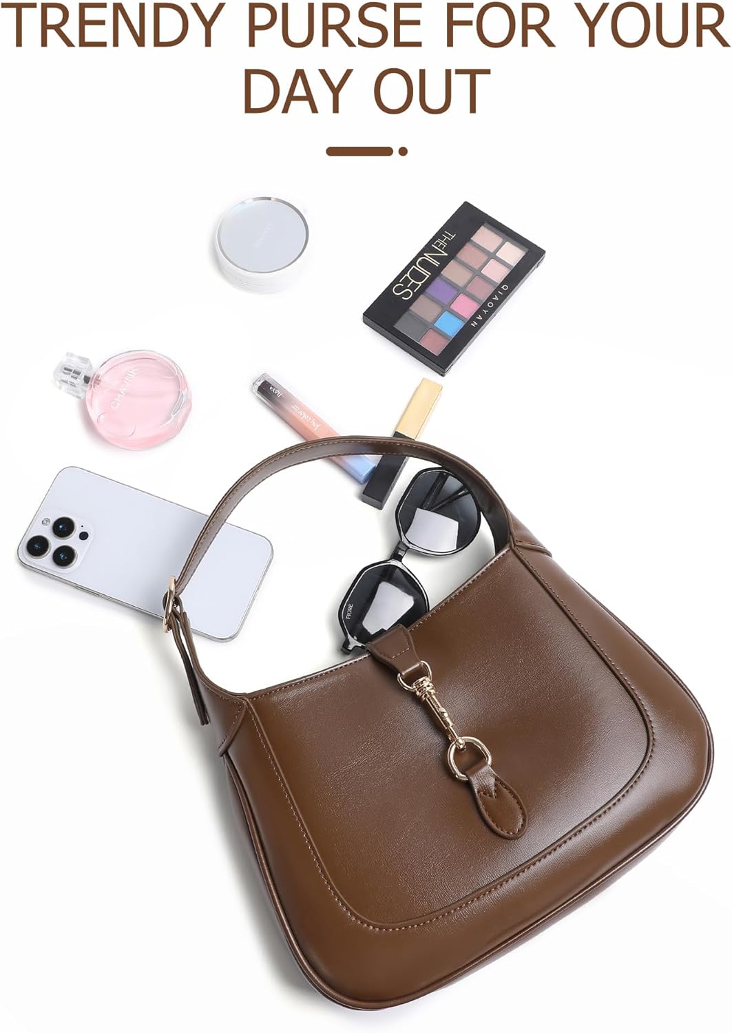 BAVERGE Shoulder Bag for Women, Soft Vegan Leather Purse Trendy Hobo Handbag Small Crossbody Bag with Adjustable Strap - Image 6