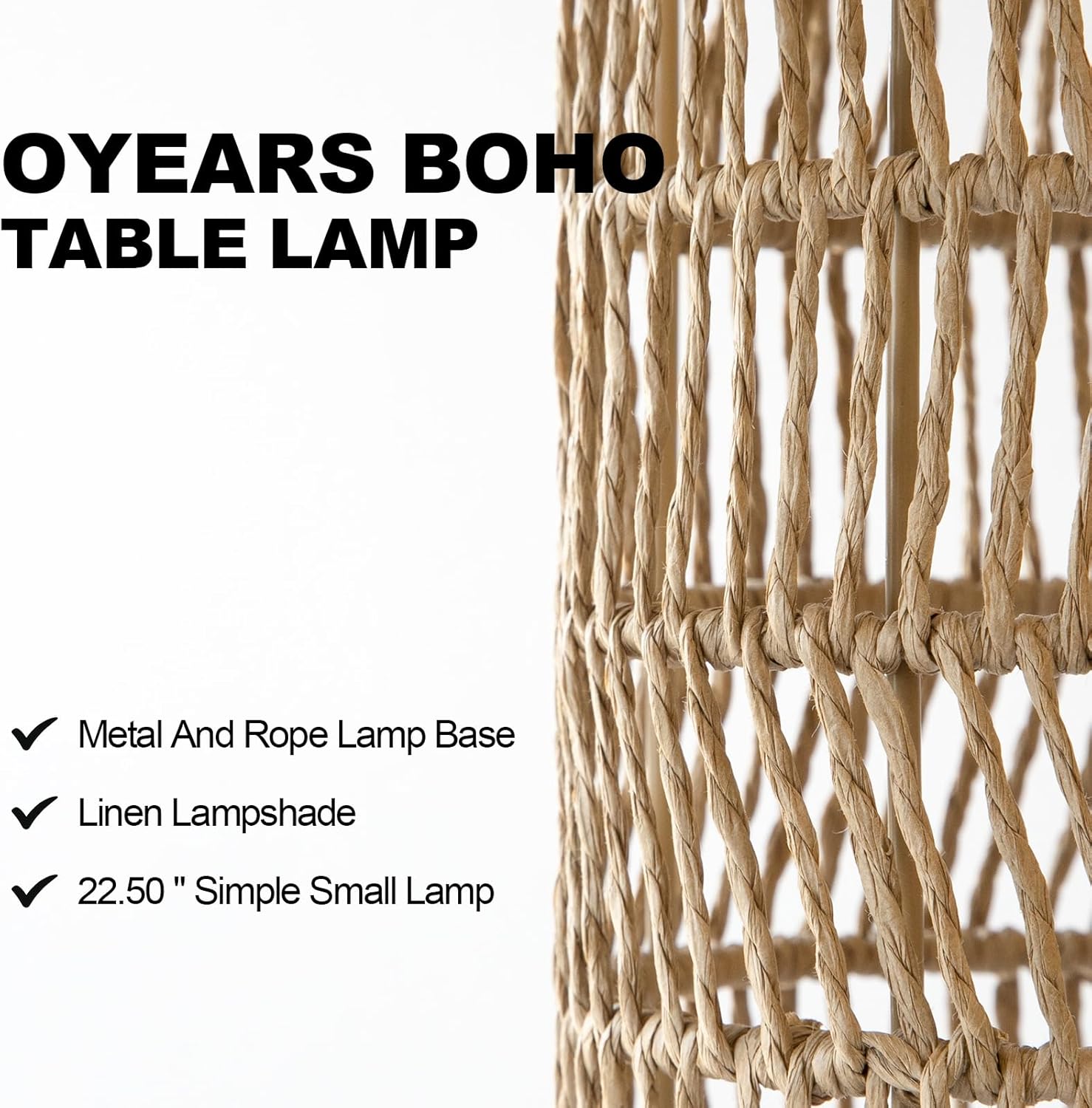 OYEARS 22.5 Boho Table Lamps Set of 2 for Living Room, Bedside Lamp for Nightstands, Rattan Lamp for Bedroom, Farmhouse Table Lamp for Room Decor, End Table, Retro, Brown（Not Include Bulbs）
