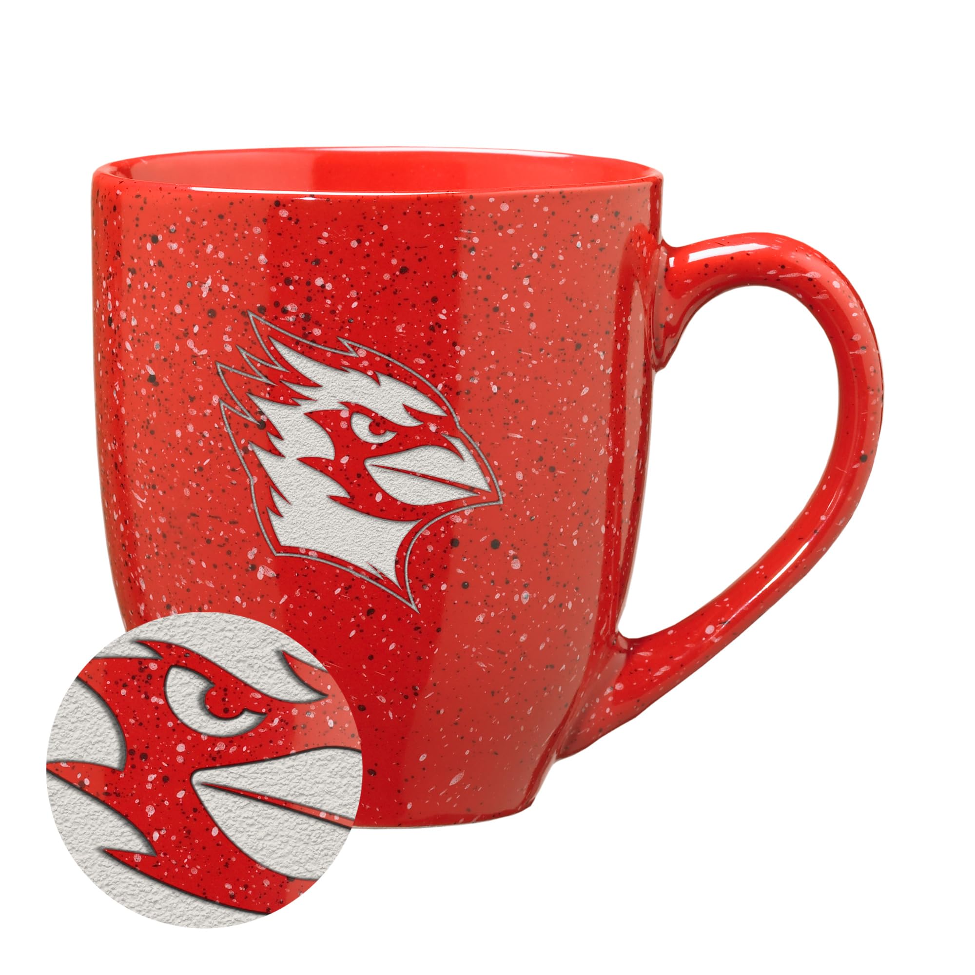 Rico Industries NCAA Wesleyan University Cardinals Primary Logo Red 16 oz Team Color Laser Engraved Speckled Ceramic Coffee Mug
