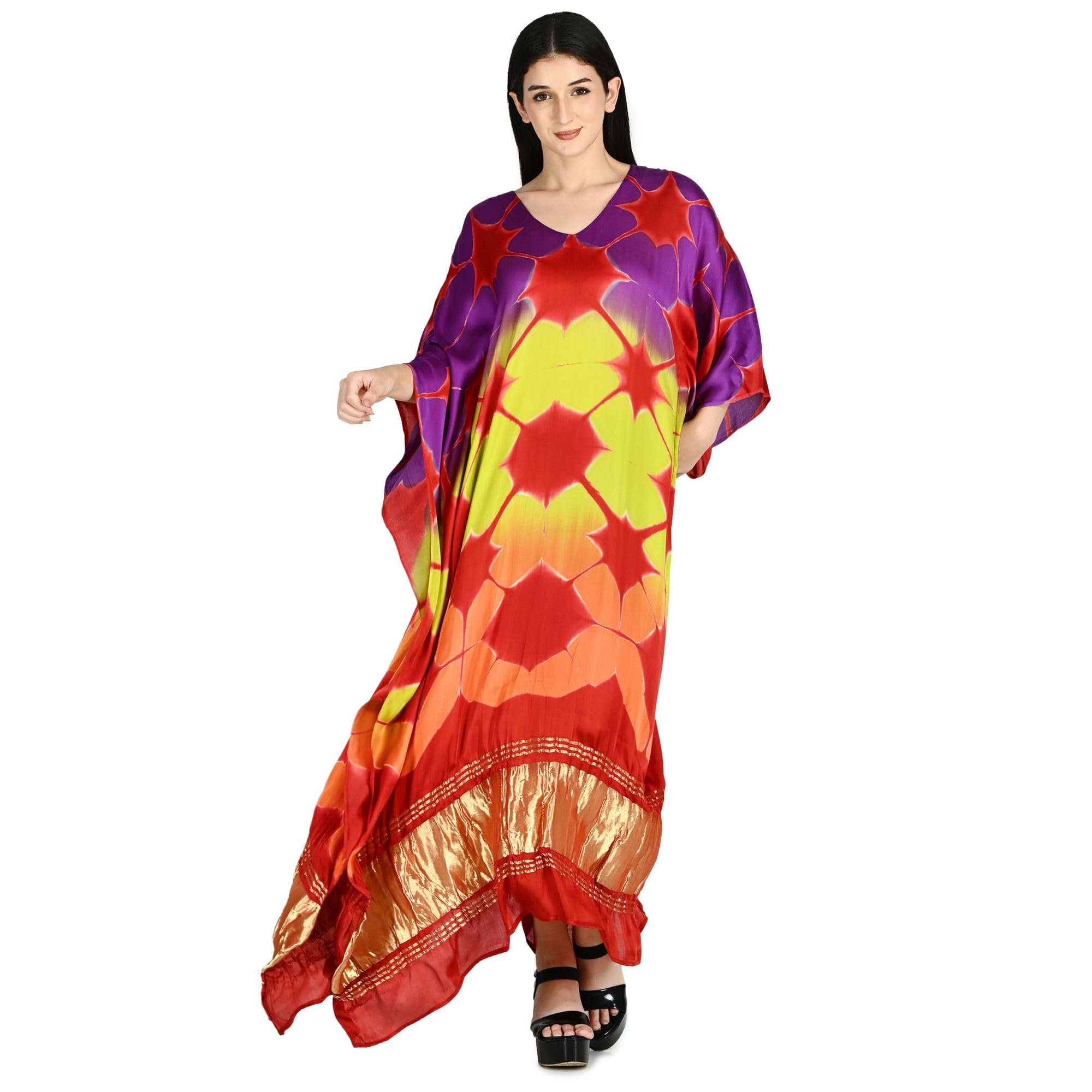 Women's Sunburst Tie-Dye Kaftan | Silk Fabric | Printed | Everyday Use, Violet-image-36
