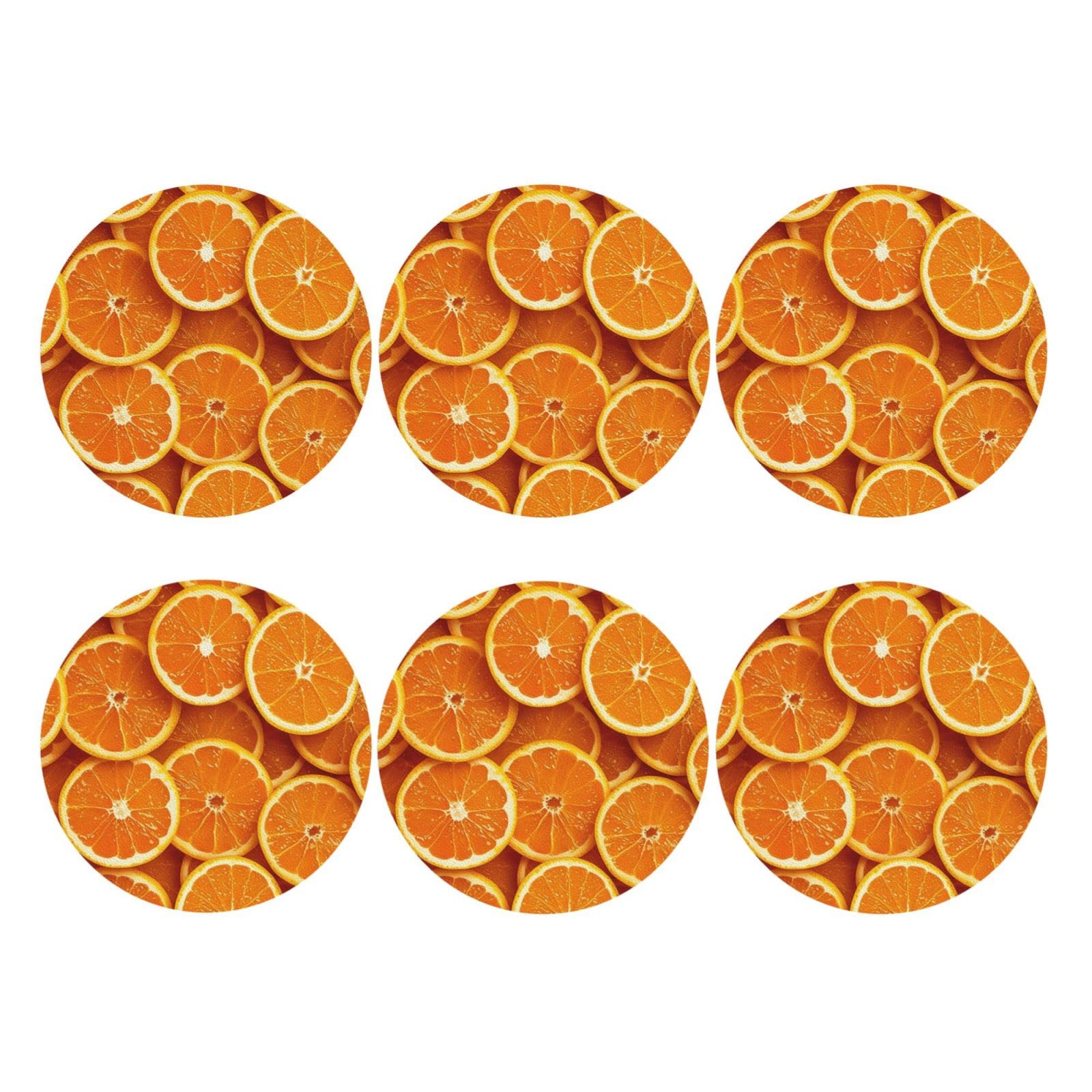 6pcs Leather Coasters for Drinks, Orange Slices Drink Coasters for Tabletop Protection, 4" Cup Coasters for Coffee Table Decor, Non-Slip Drinking Cup Mat for Hot Or Cold Drink