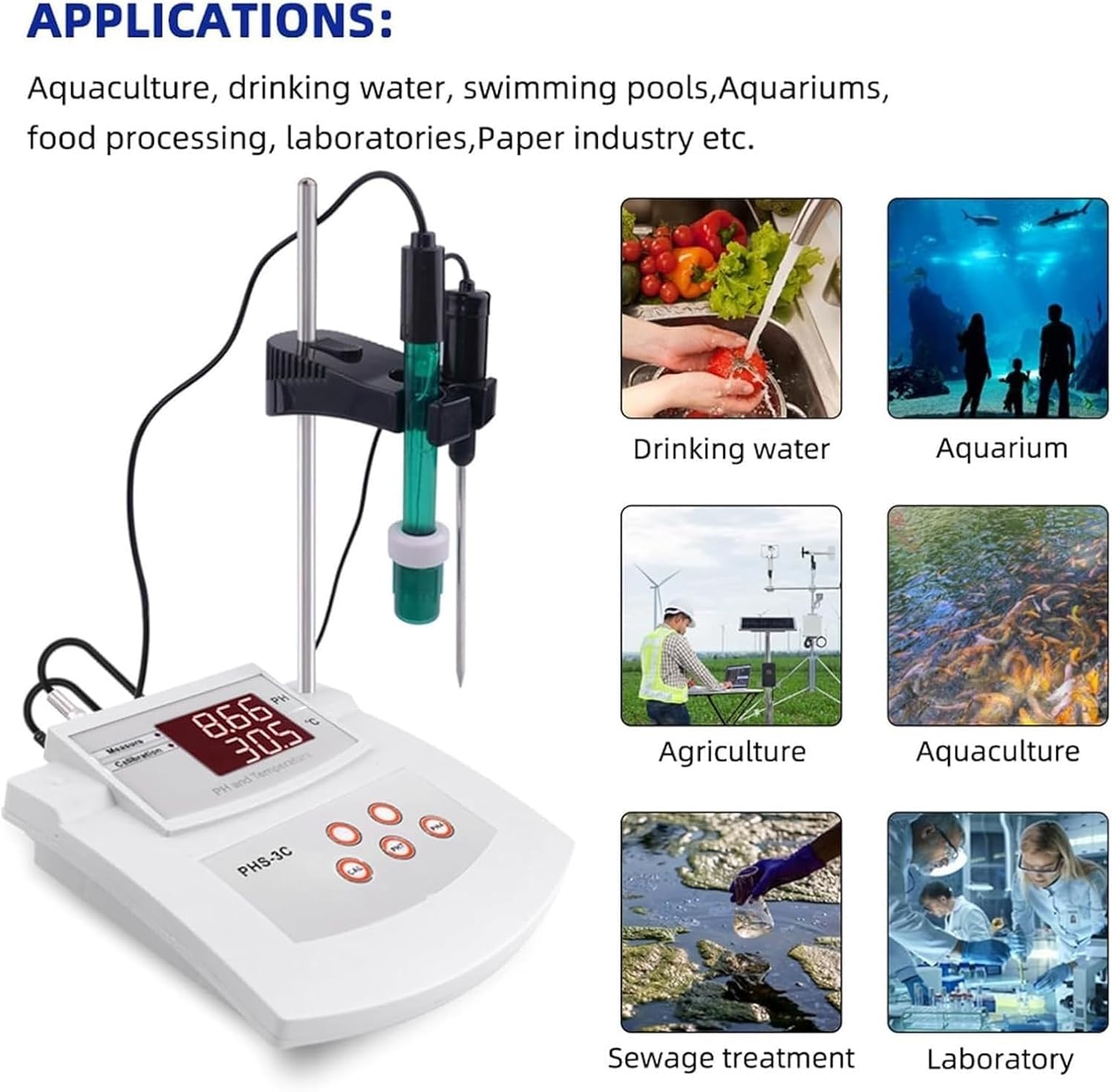 Stołowy miernik PH, laboratoryjny cyfrowy tester PH i temperatury z wyświetlaczem LED, wysoka dokładność 0,01 pH, 0-14pH/0-100℃, 2-punktowa automatyczna kalibracja