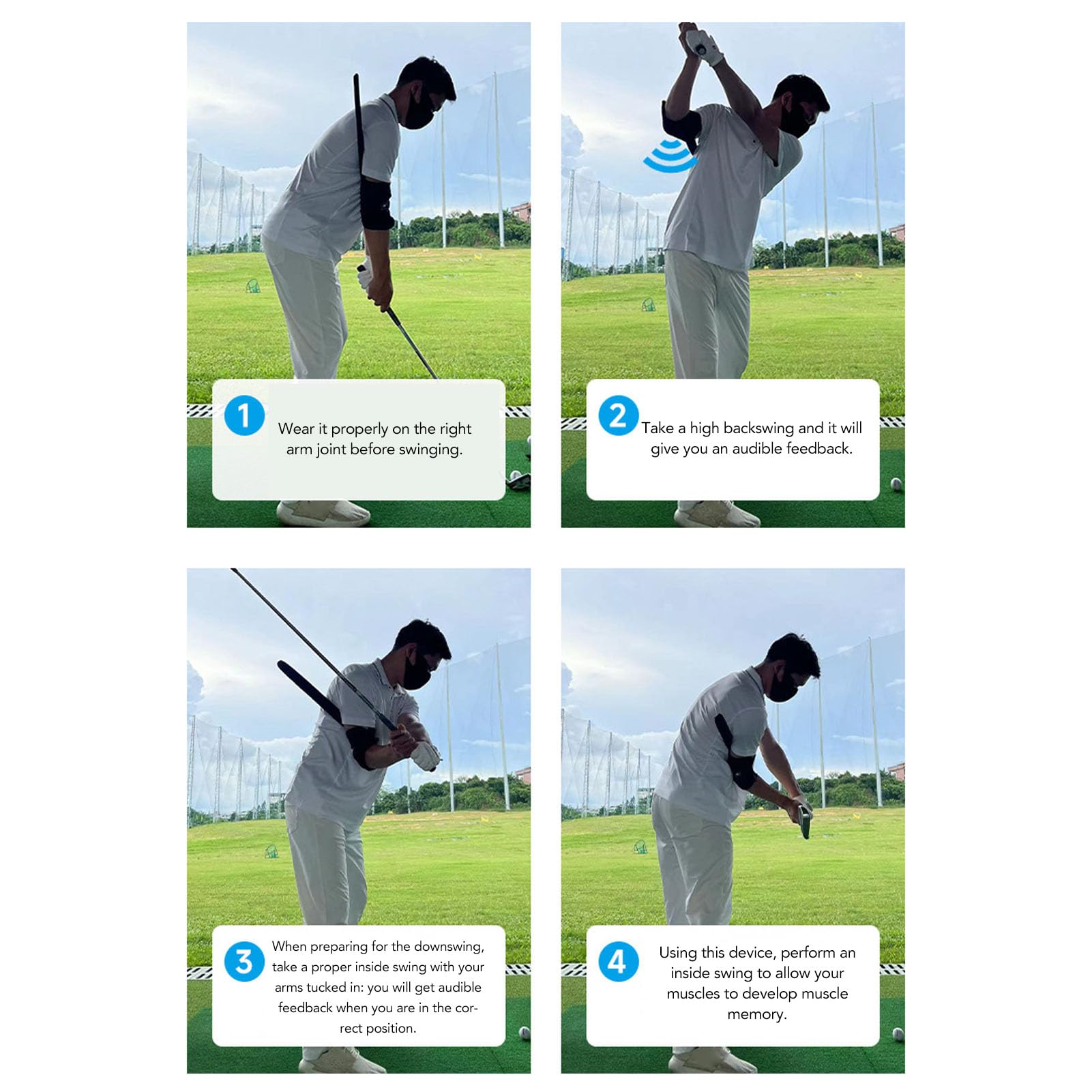 Club Swing Trainer Ellenbogenbandage, Schwarzer Latex-Verbundstoff, Gerader Arm, Club-Trainingshilfe mit Akustischer Warnung, Verstellbare Passform für Rechts-linkshändige Frauen und