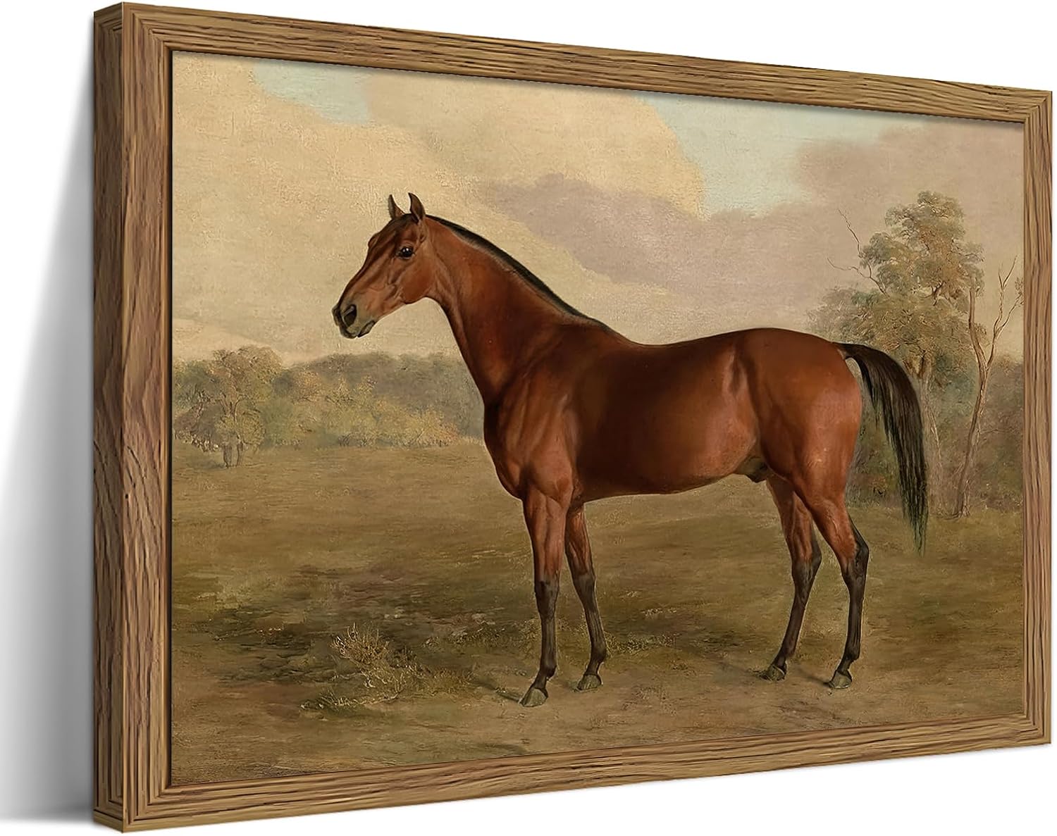 Wood Framed Vintage Horse Wall Art, Rustic Antique Animal Canvas Wall Decor Paintings, Retro Nature Horse Pictures Posters Prints for Living Room Bedroom Farmhouse Decor 12x16 Inch Horse Framed 16"L x 12"W