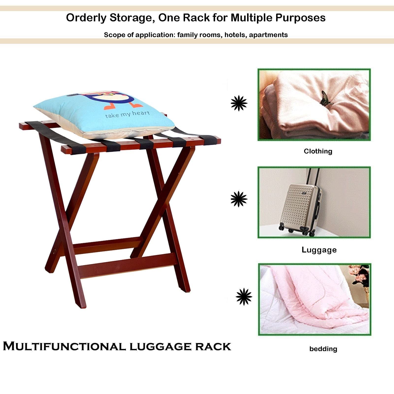 Paquete De 2 Portaequipajes Plegables para Habitaciones De Invitados, Porta Maletas con Ruedas De Carga Pesada De 50Kg, Soporte Maletas De Madera De Fácil Montaje (Color : Black)