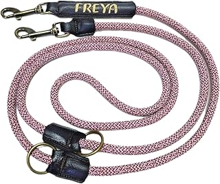 2m Tauleine personalisiert Ø 1,1cm Stark Schnur Leine Hund Doppelkarabiner Verstellbar Hundeleine bestickt dog leash Altmessing Kunstleder
