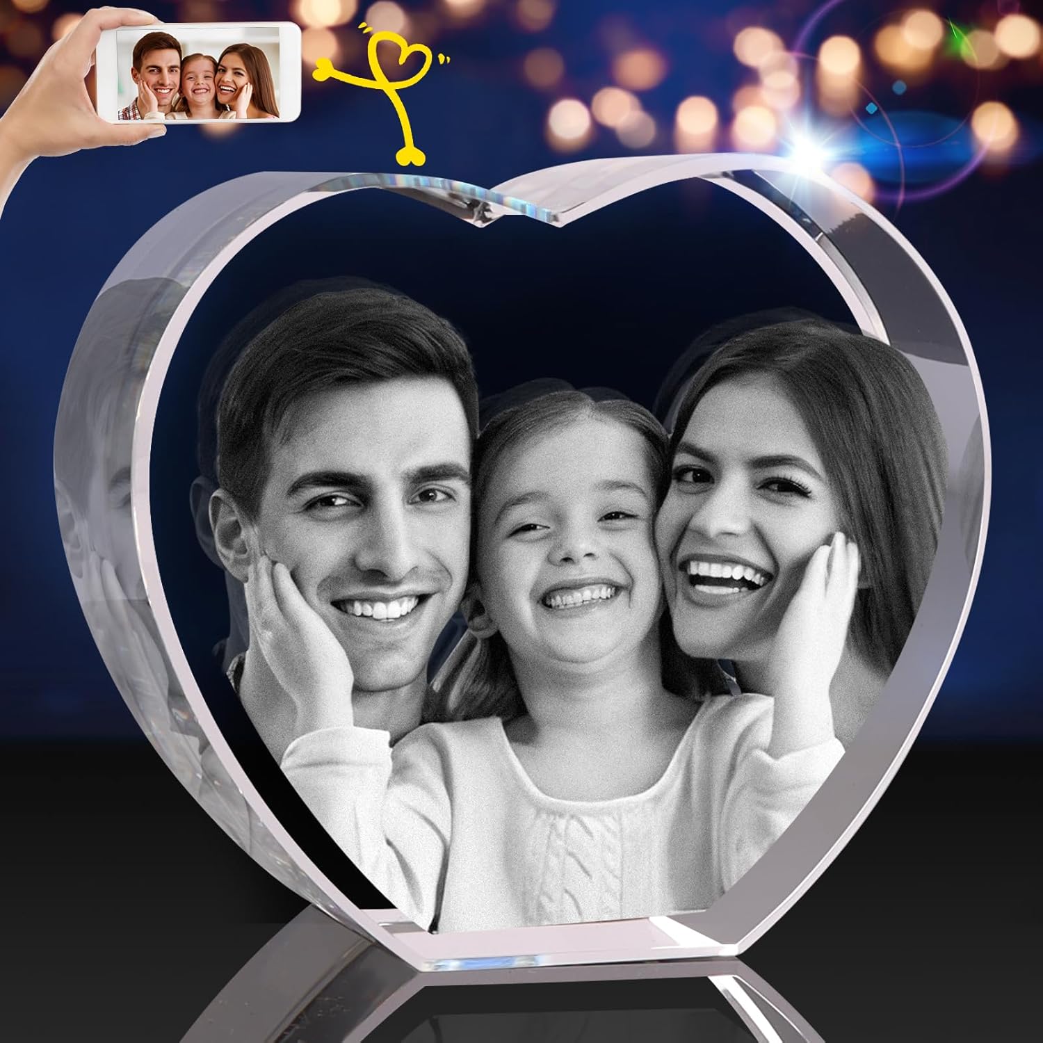 PD 3DPIXDANCE 3D Crystal Photo, Personalized Valentine’s Day Gift for Her and Wife. Custom Crystal Picture Gifts for Him, Husband, Anniversary and Birthday. Romantic Photo Keepsake (Heart)