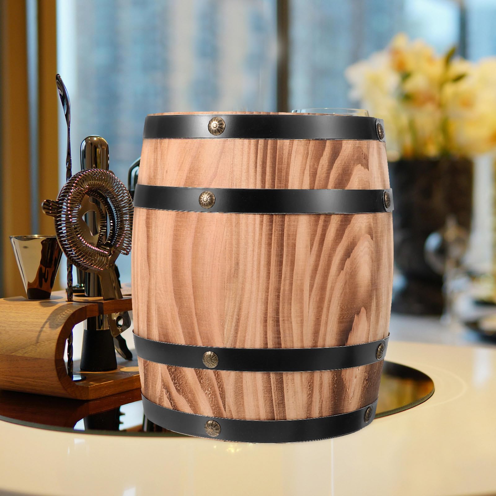 Tofficu Decoración Barril de Madera Antigua para Barriles de Cerveza, Accesorio Artesanal para Decoración de Interiores y Bares