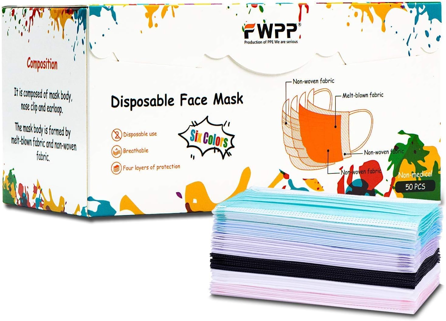Bеѕt Cуbеr Mоndау 🔥 FWPP 4 Layer Earloop Disposable Face Masks 50 Pcs Rainbow Color