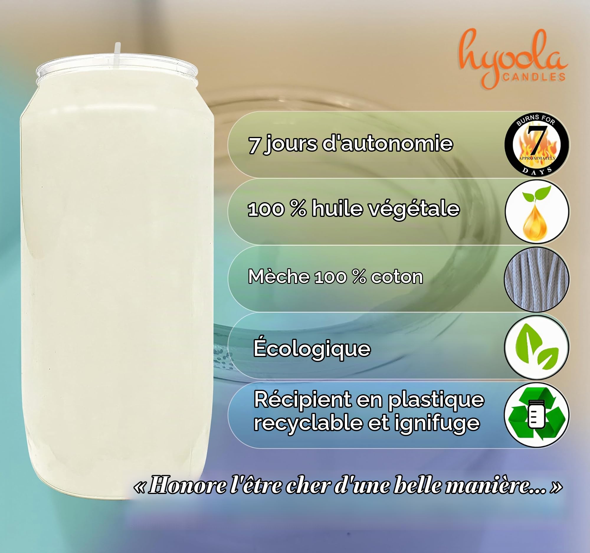 Hyoola Pack 3 Bougies Votives Brûlant 7 Jours – Lot Bougies Religion de 15 cm pour Célébrations Religieuses, Anniversaires, Situations Urgentes – Lot de Bougies Prières Cire Végétale Pot Plastique