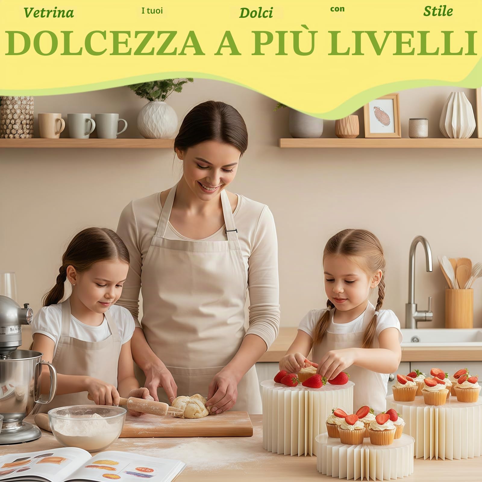 Confezione da 6 alzate per buffet, in acrilico e cartone, pieghevoli, per tavolo da dessert, colonne alte per matrimoni, compleanni, feste, stand per dessert a più livelli per cupcake, dolcetti ed