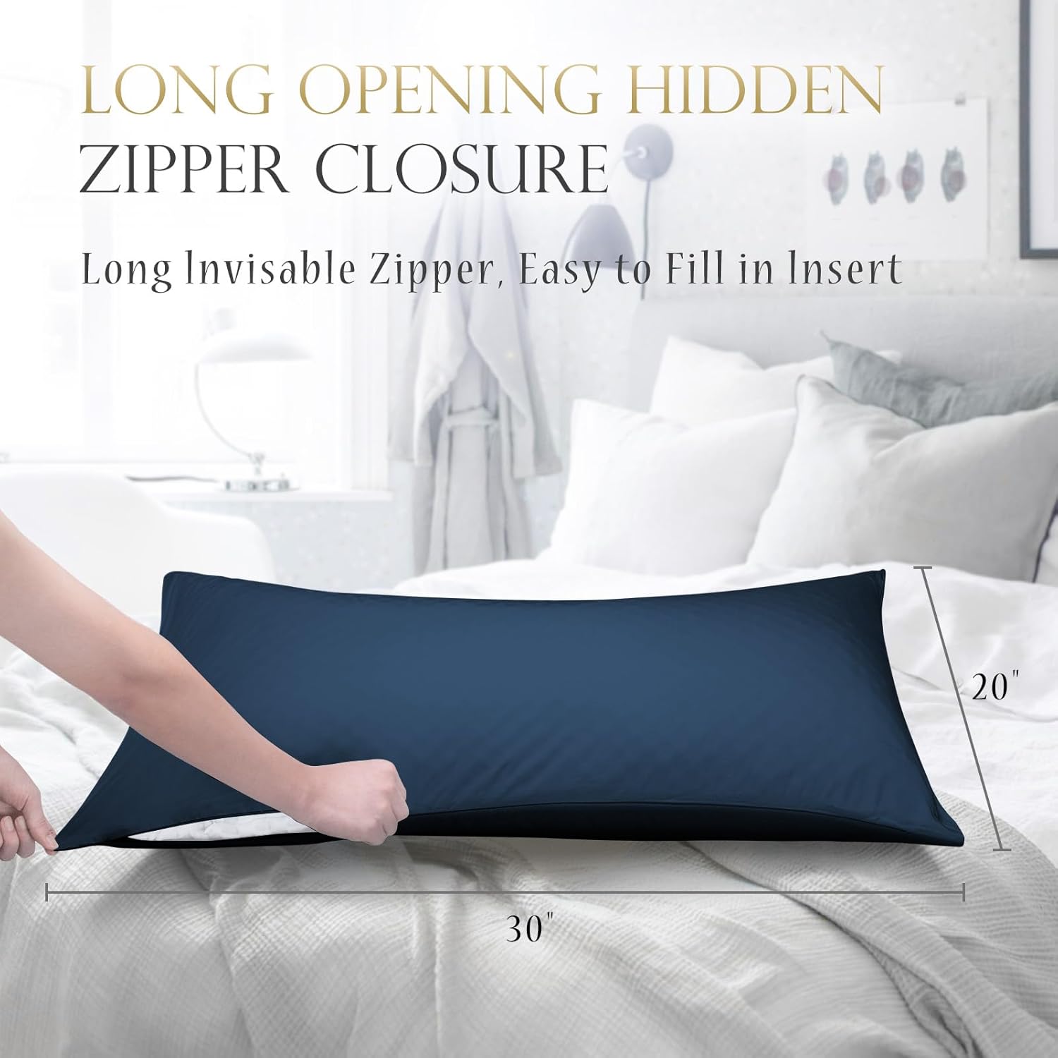 Cooling Curved Pillow Cases - Rayon Derived from Bamboo Side Sleeper Pillowcase Cover - Cool Silky Pillowcase for Hot Sleepers Hair and Skin, Queen Size 1 Piece, 20 * 30 Inches Navy Blue - Image 5