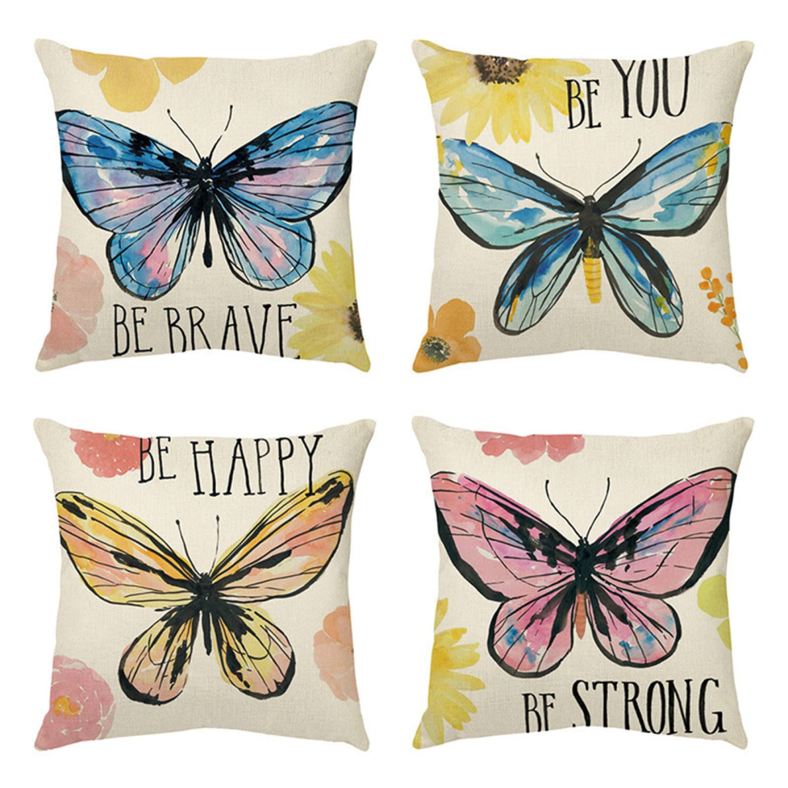 Housses de Coussin d'extérieur 60x60 Anti-Tache et Imperméables Motif Papillon en Lin