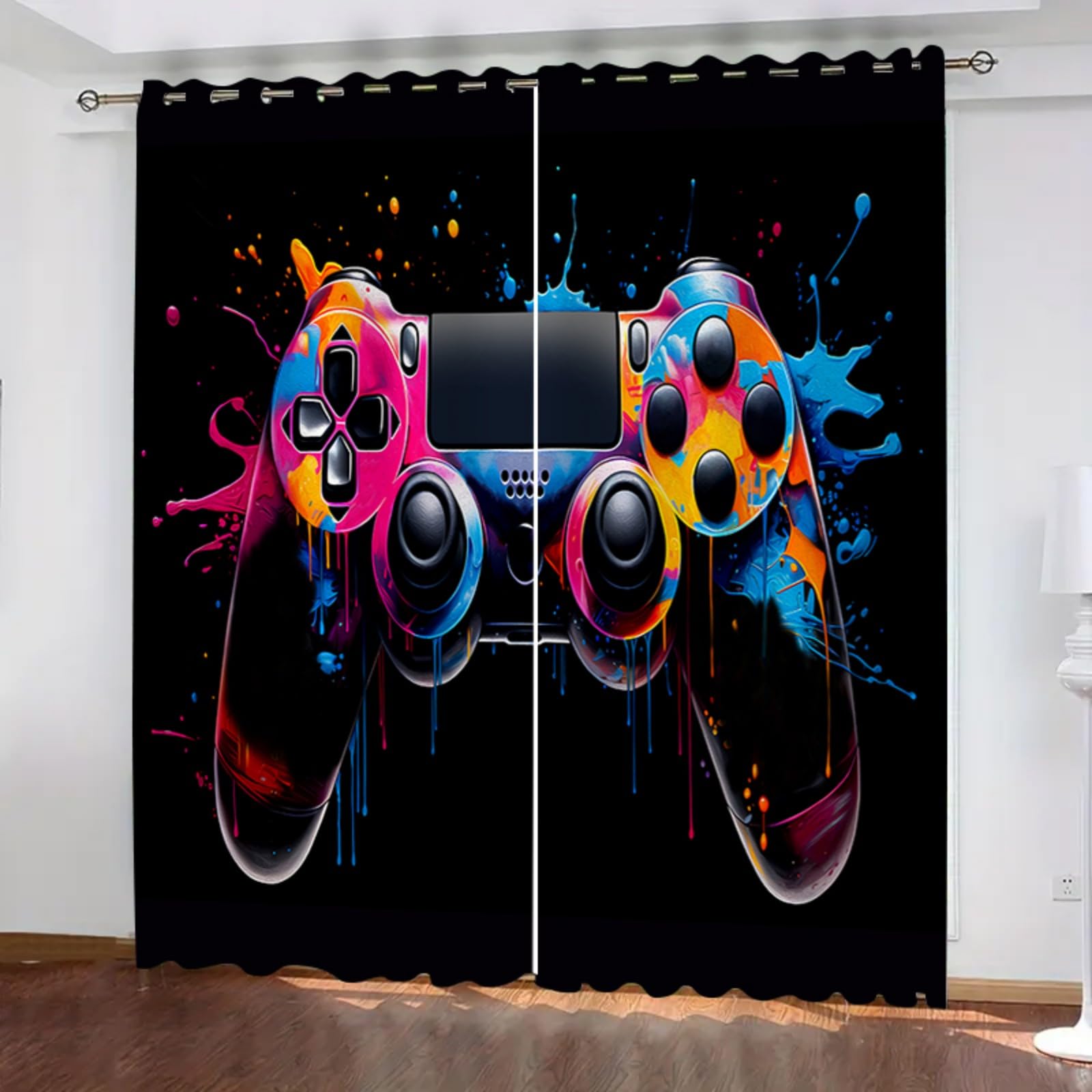 Mehrfarbige Graffiti-Gamepad LichtundurchläSsige FenstervorhäNge,2er Set H 138 x B 234 cm,VerdunkelungsvorhäNge Mit öSen, Motiv Gaming-Gamepad, füR Schlafzimmer Wohnzimmer Lounge