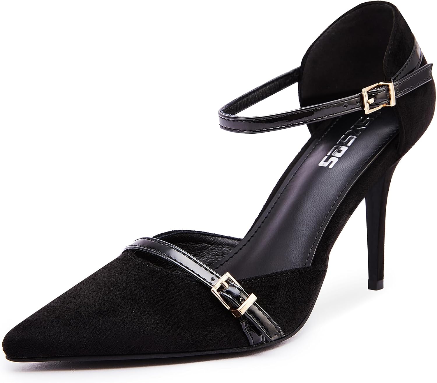 rsxses Closed Pointed Toe Heels for Women Ankle Strap Pumps 3.54 in Stilettos Sexy Party Wedding Dress Shoes