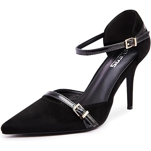 rsxses Women's Closed Pointed Toe Heels Ankle Strap Pumps 3.54 in Stiletto Sexy Party Wedding Dress Shoes