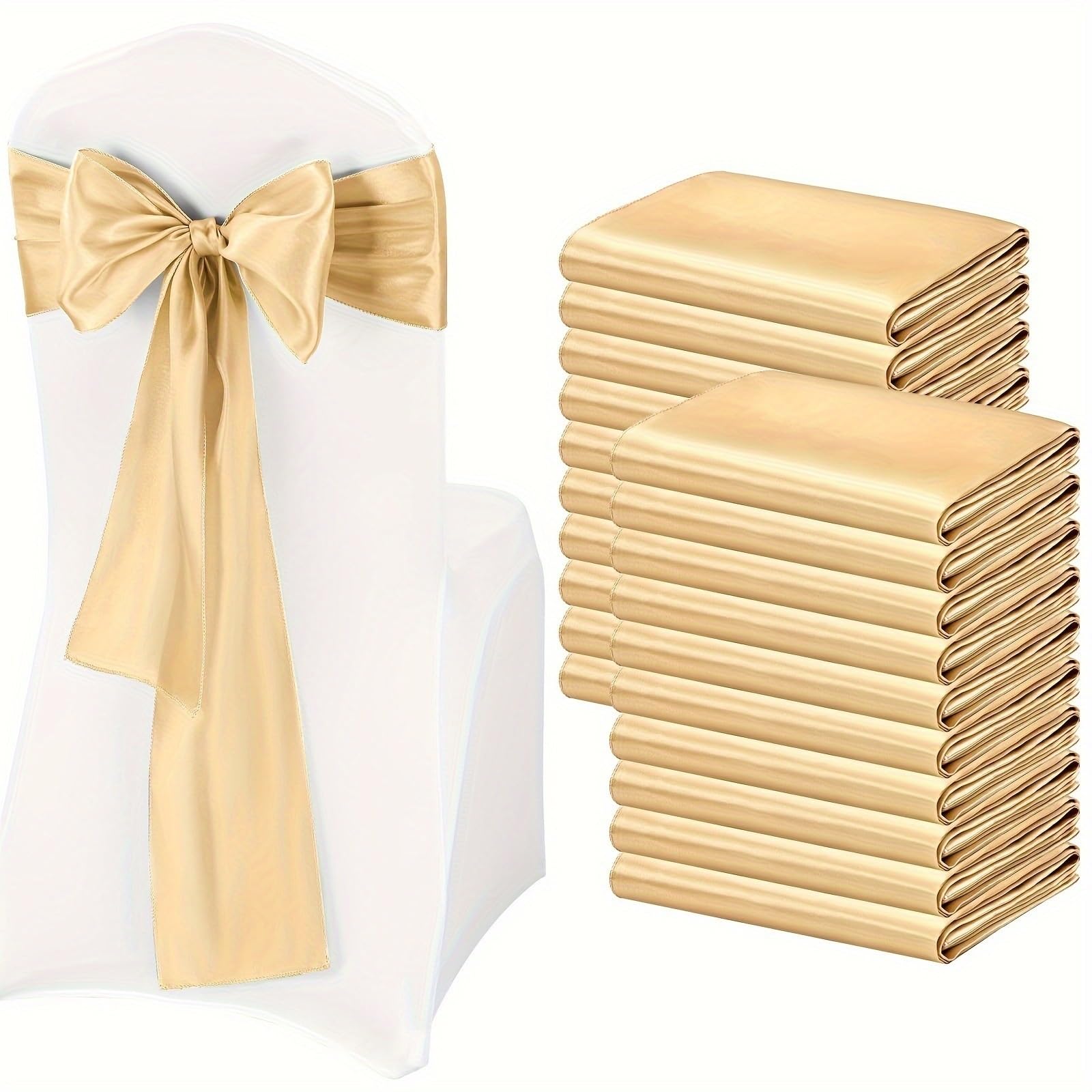 FJZFXKZL Satin Chair Sashes Chair Decorative Bow Chair Sashes Chair Ribbons for Wedding Reception Hotel Party Home Kitchen Decoration(Champagne,20Pcs)