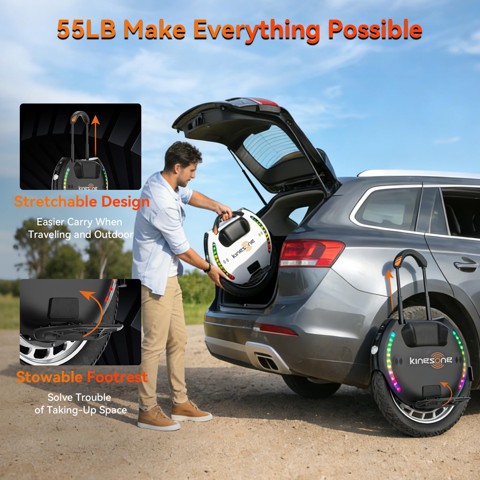 KINGSONG Elektrisches Einrader KS-18XL, Erwachsene,Schwarz, Motor 2200W, Reichweite bis zu 80km, Flansch 20km/h, Aufblasbarer 18" Reifen, Lautsprecher und Bluetooth