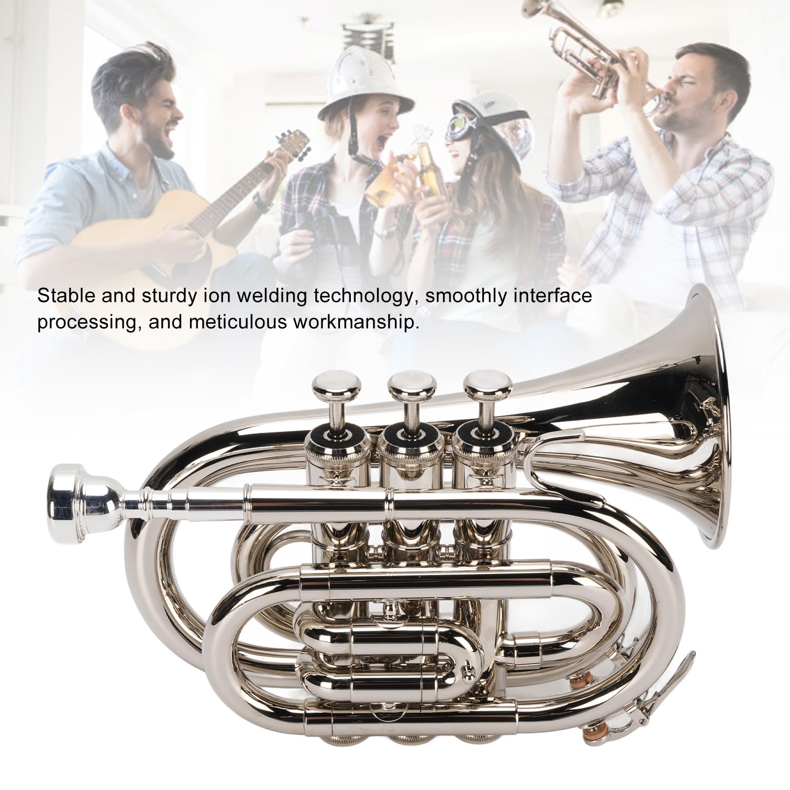 Bb-Trompete, N plattierte Basstrompete Ergonomische tragbare Bb-Taschentrompete für Anfänger, Studenten, Reisende und Profis, doppeltes Entwässerungsventil