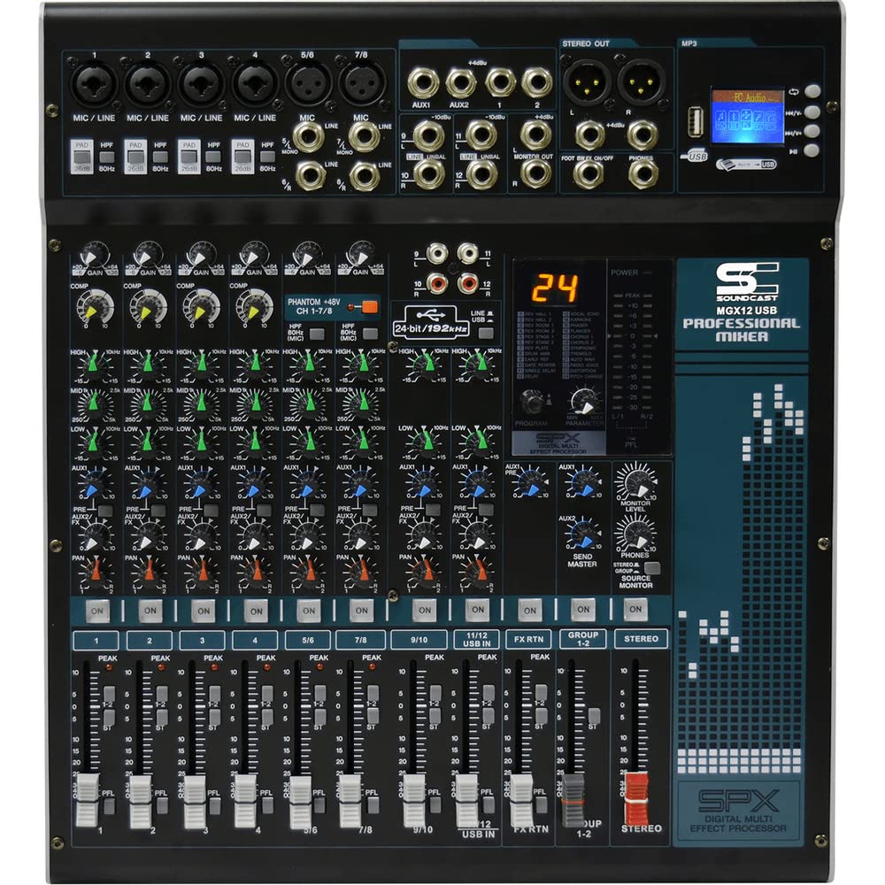 Mesa de Som 12 Canais Com Bluetooth, EFX e USB MGX-12 USB - Soundcast