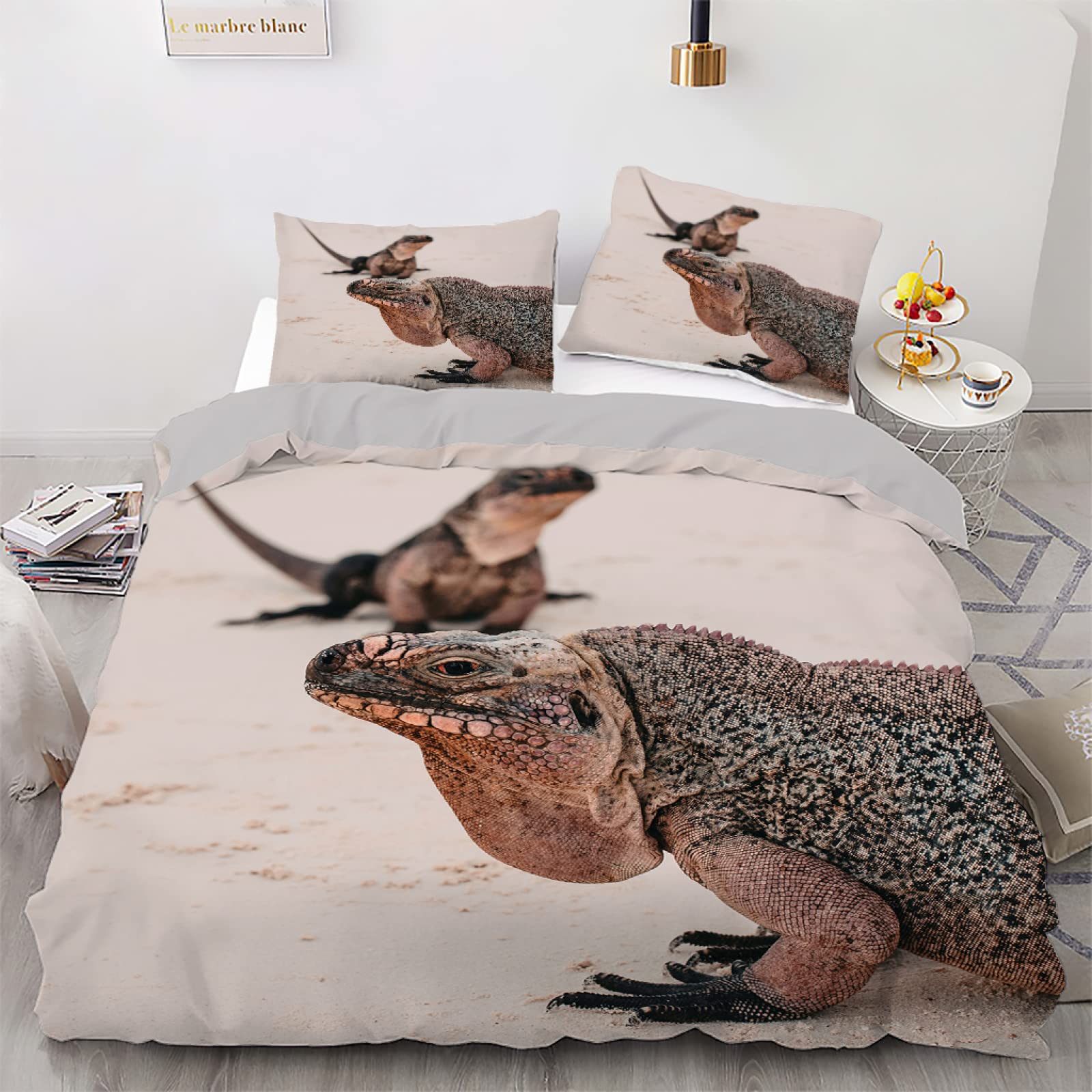 Parure de lit 220x240 crocodile blanc en microfibre douce avec 2 taies 65x65 cm