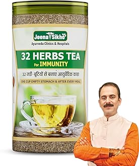 - 32 Herbs Tea | Herbal Tea With Elaichi, Brahmi, Tulsi, Giloy, Laung, Gulab, Dalchini, Shank Pushpi tea for Body Detox and Wellness | Natural Detox Kahwa, 250gm