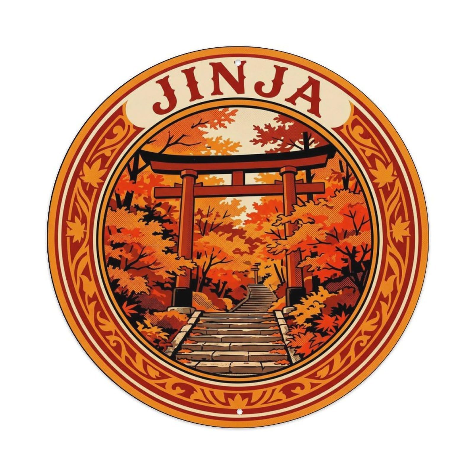 Olyhtr 8X8inch Classic Style Torii Autumn Forest Showa Amber Red Japan Landmark Metal Tin Sign