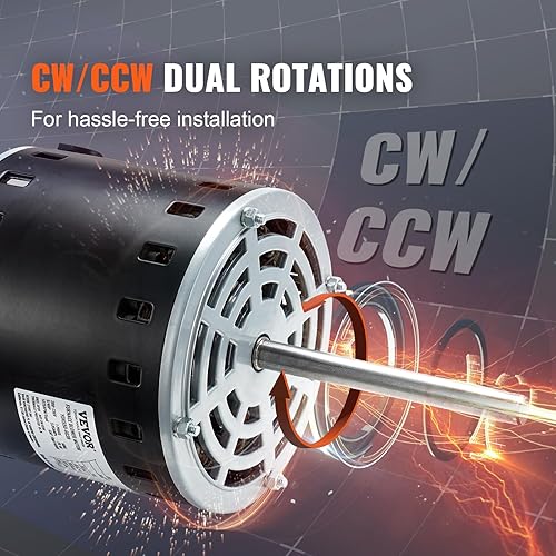 Miniatura 5 de VEVOR Motor de soplador de horno de 34 HP, 208230 V 3.85 amperios, 1075 rpm, 5 velocidades, rotación CWCCW, 48 marcos de 4.8 pulgadas de longitud