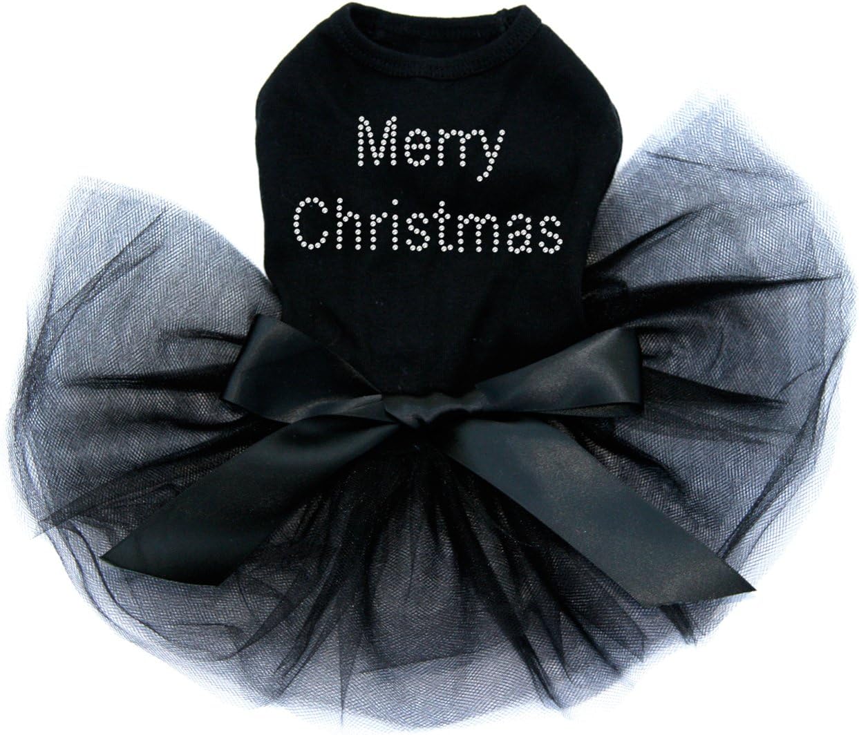 Merry Christmas - Bling Rhinestone Christmas Dog Tutu Dress, S Black