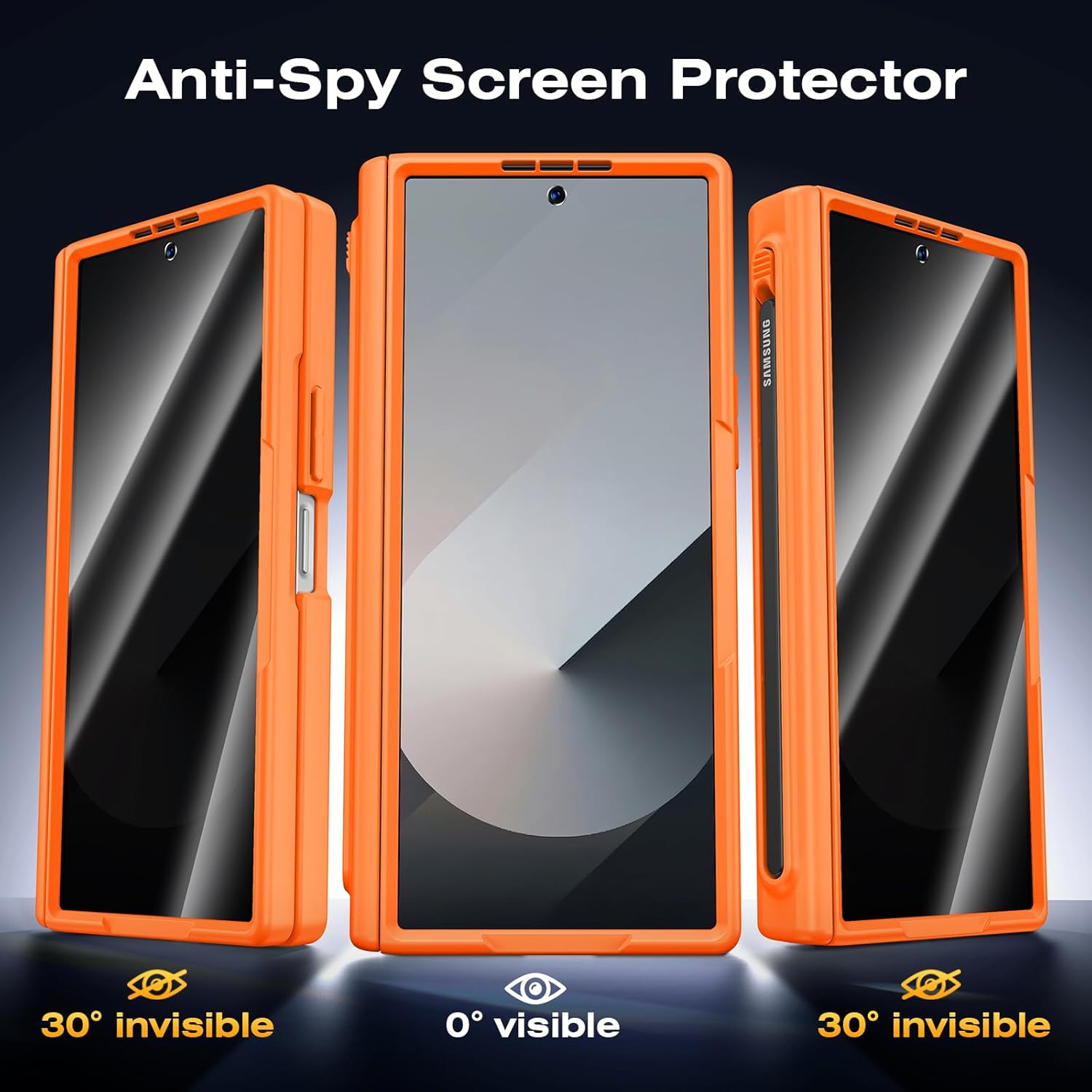 For Samsung Z Fold 6 Case[Built-in Privacy Protector][Hinge Protection with S Pen Holder]Compatible with Magsafe Full-Body Hard PC Shockproof Protective Phone Case for Samsung Galaxy Z Fold 6 (Orange)