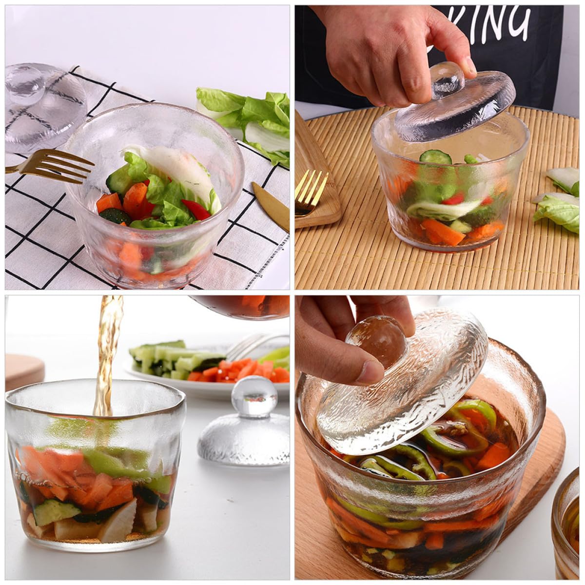OSALADI Barattolo per Fermentazione degli Alimenti in Vetro da 650ml, Contenitore Trasparente Ermetico per Sottaceti e Kimchi, Design a Apertura Ampia per Uso Domestico e Ristoranti