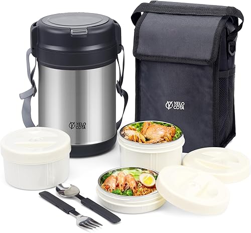 Miniatura 7 de Yelocota Termo para comida caliente  Contenedor de sopa aislado de boca ancha de 67 onzas  Tarro de comida de acero inoxidable 1810 con 3 niveles a