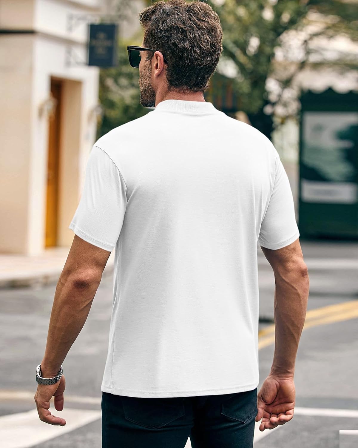 Wihion Men Turtleneck Mock Neck T Shirts Short Sleeve Ribbed High Neck T-Shirt Tee - Image 6