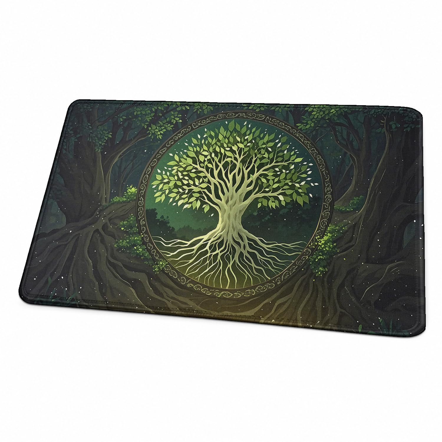 MTG Playmat, Fantasy Forest Landscape TCG Game Mat with Zones, 24 x 14 Inch HD Dense Fine Weave Surface, Non‑Slip Rubber Backing With Storage Bag for Card Games (Life Tree No Zones) — image 1