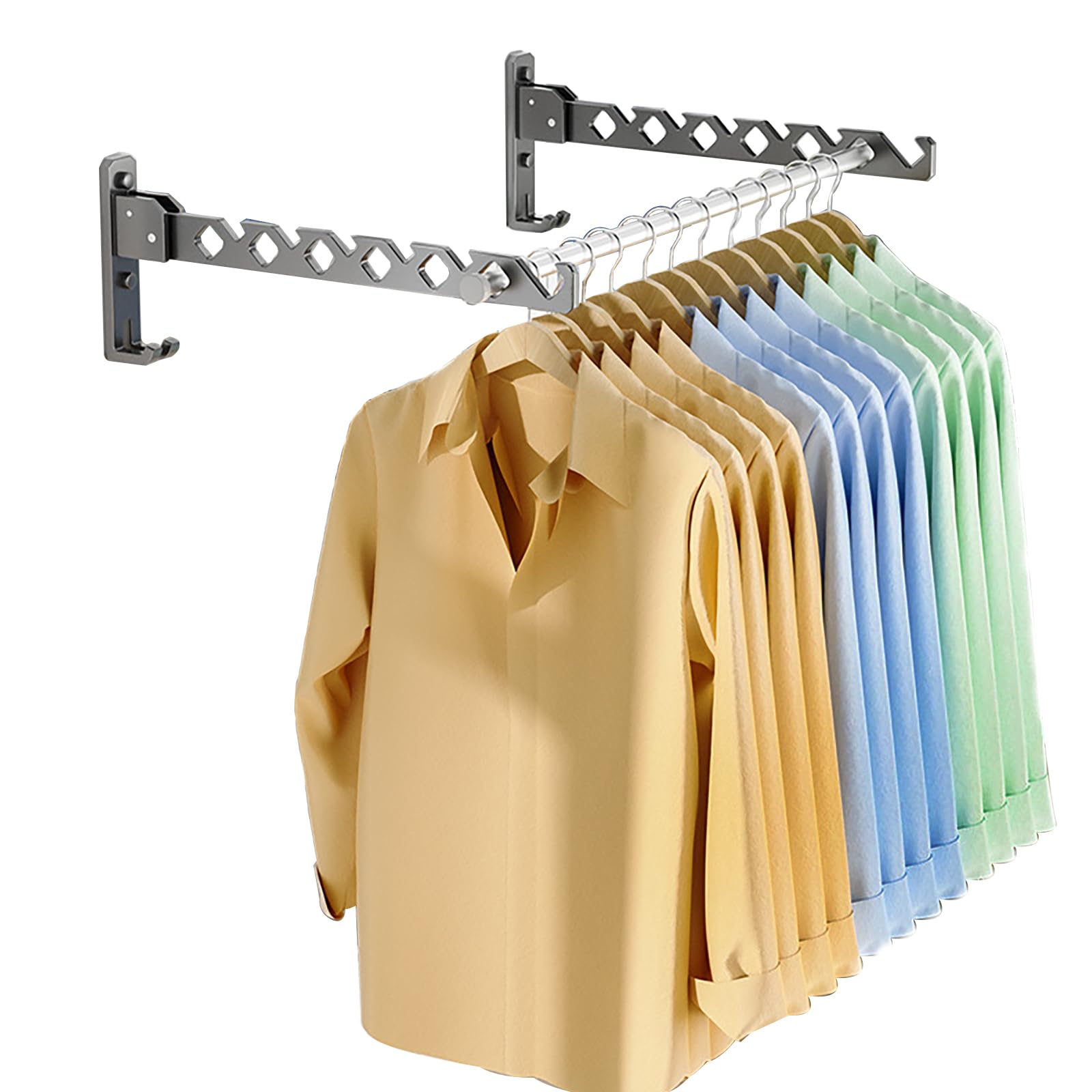 Lxoraziy 2 Pieces Foldable Wall Mounted Clothes Hanger, Aluminum Wall Mounted Drying Rack with 40cm Hanging Rod
