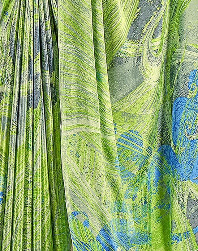 Image of SIRIL Women's Printed Silk Crepe Saree with Unstitched Blouse Piece