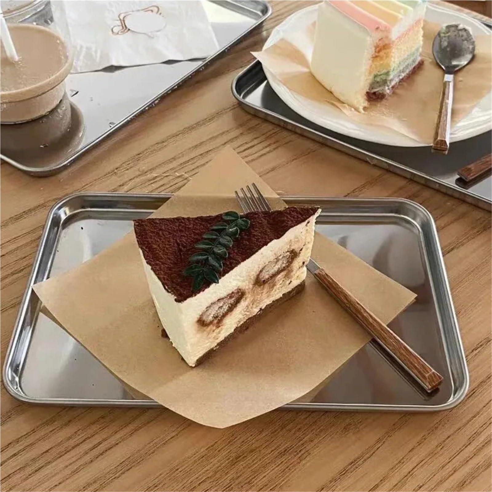 Bandeja para Servir (3 Piezas) de Acero Inoxidable para Pasteles, postres, Frutas, Rectangular (26,5 x 15,5 x 1,2 cm)