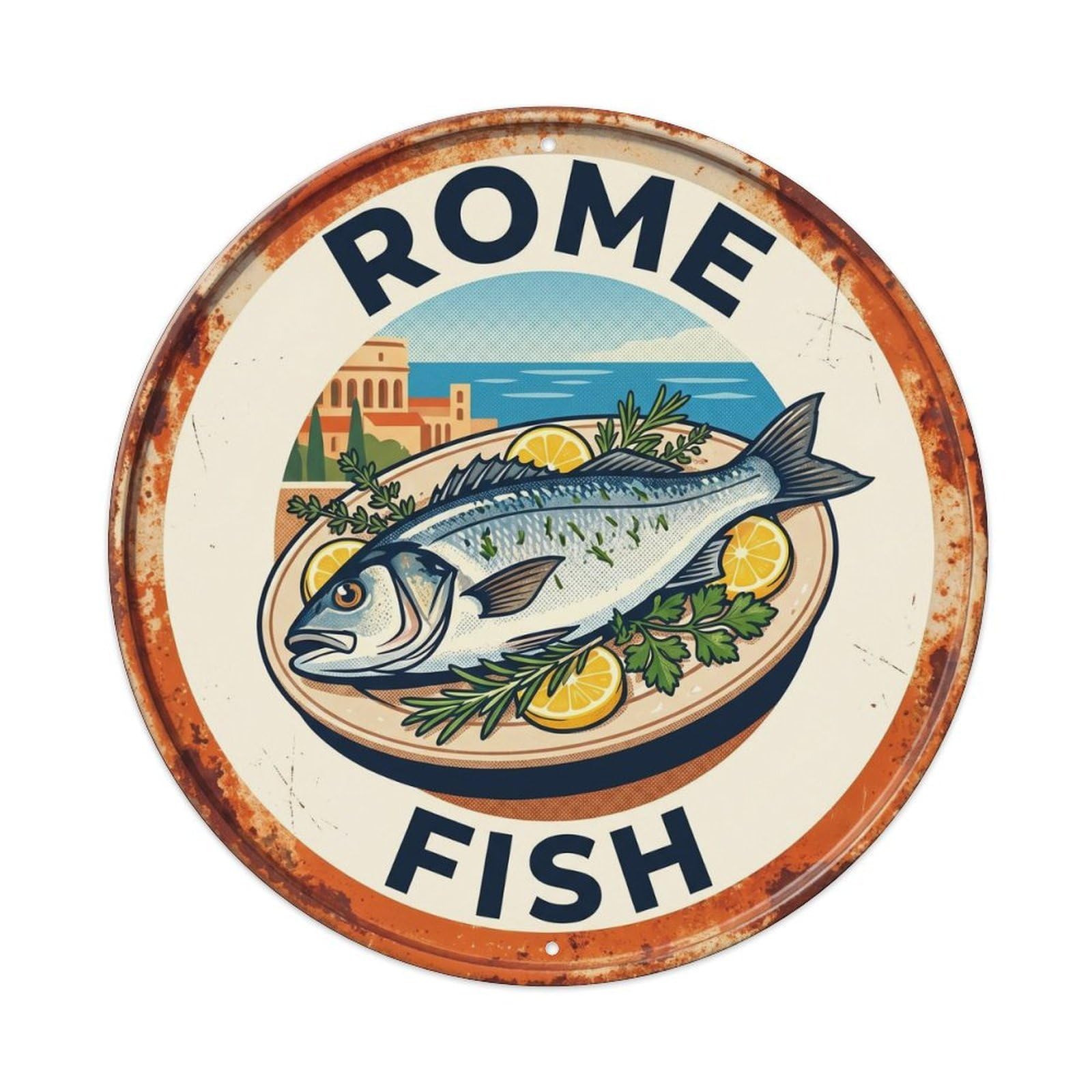 Classic Rome Italy Fish Food Culture Travel Metal Tin Sign