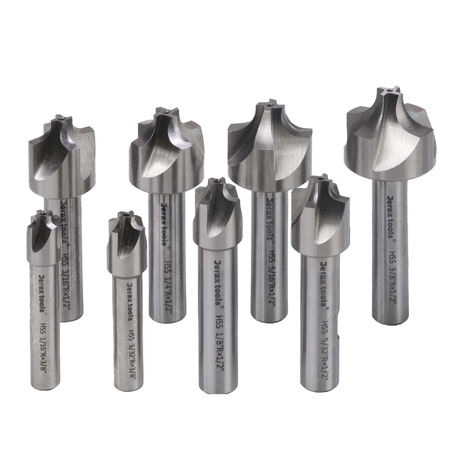 Corner Rounding End Mill Set, H.S.S. 8 Pcs Size from 1/16" to 3/8" Milling Cutter