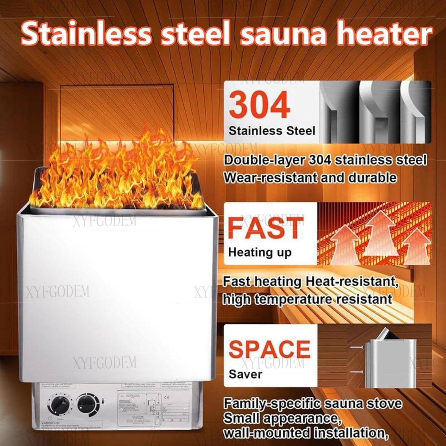 Poêle électrique pour sauna à montage mural 6,0 kW - Contrôle numérique et personnalisable pour usage résidentiel professionnel